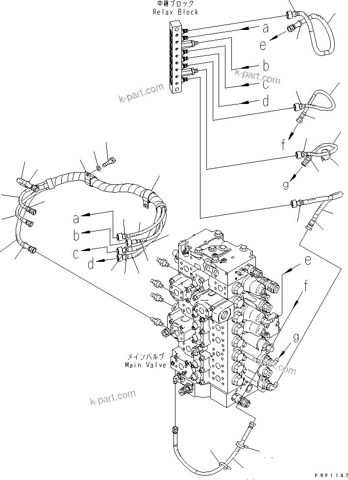 Komatsu parts book diagram for PC300LL-7L S/N A85001-UP: HYDRAULIC PIPING (PPC MAIN LINE) (HOSE)
