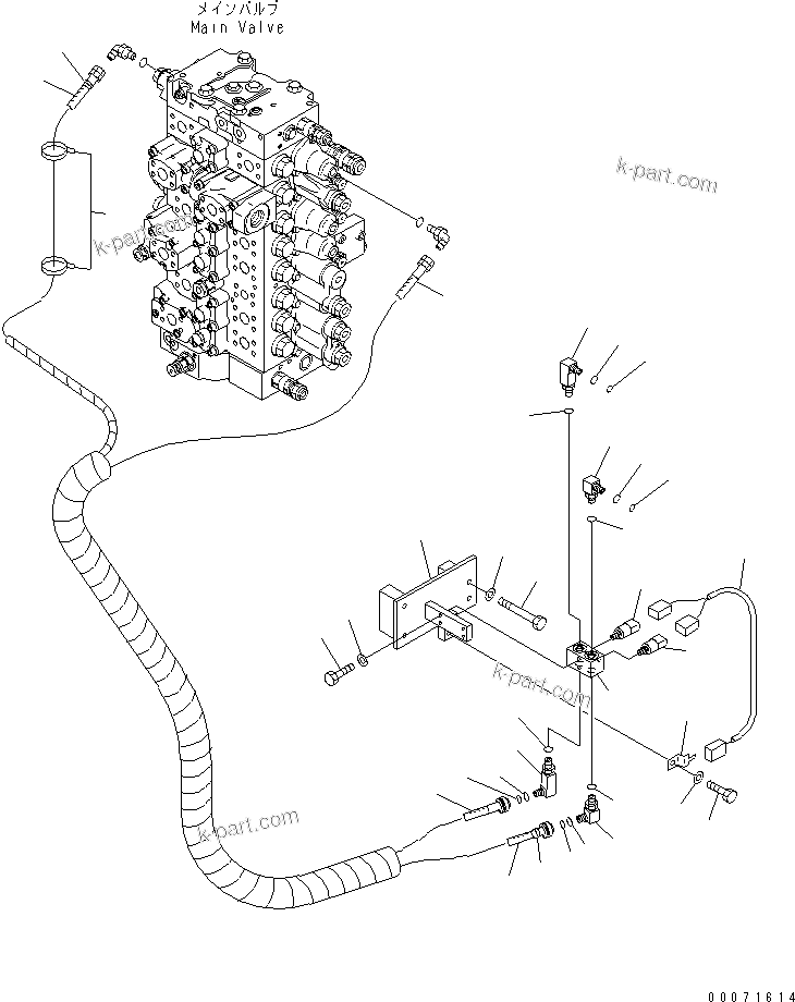 Komatsu parts book diagram for PC300LL-7L S/N A85001-UP: HYDRAULIC PIPING (PPC MAIN LINE BLOCK) (1 ACTUATOR)