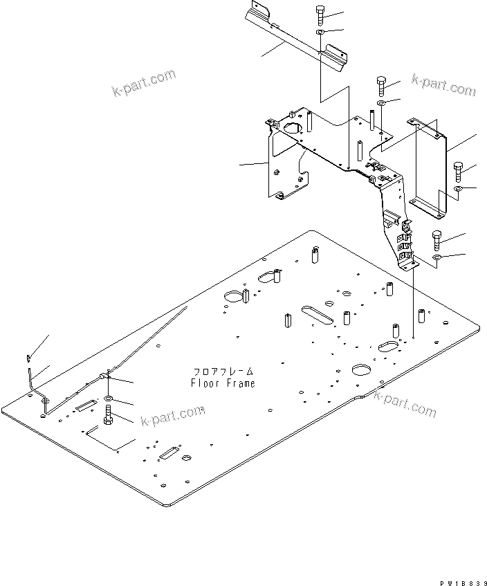 Komatsu parts book diagram for PC300LL-7L S/N A85001-UP: FLOOR FRAME (REAR FRAME AND WINDOW WASHER)