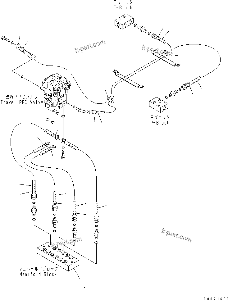 Komatsu parts book diagram for PC300LL-7L S/N A85001-UP: FLOOR FRAME (PPC TRAVEL LINES) (MANIFOLD TO TRAVEL VALVE) (48/60 INCH  RISER)