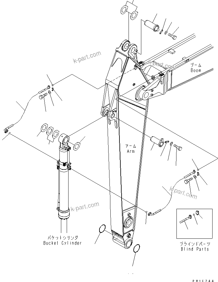 Komatsu parts book diagram for PC300LL-7L S/N A85001-UP: ARM (4.0M) (PIN BUCKET CYLINDER HOSE)