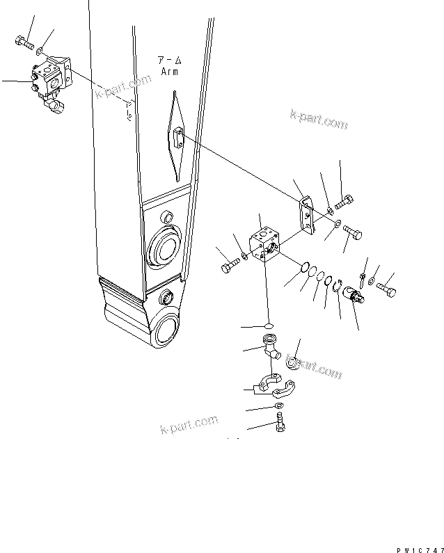 Komatsu parts book diagram for PC300LL-7L S/N A85001-UP: ARM (3.2M) (VALVE) (ADDITIONAL PIPING)