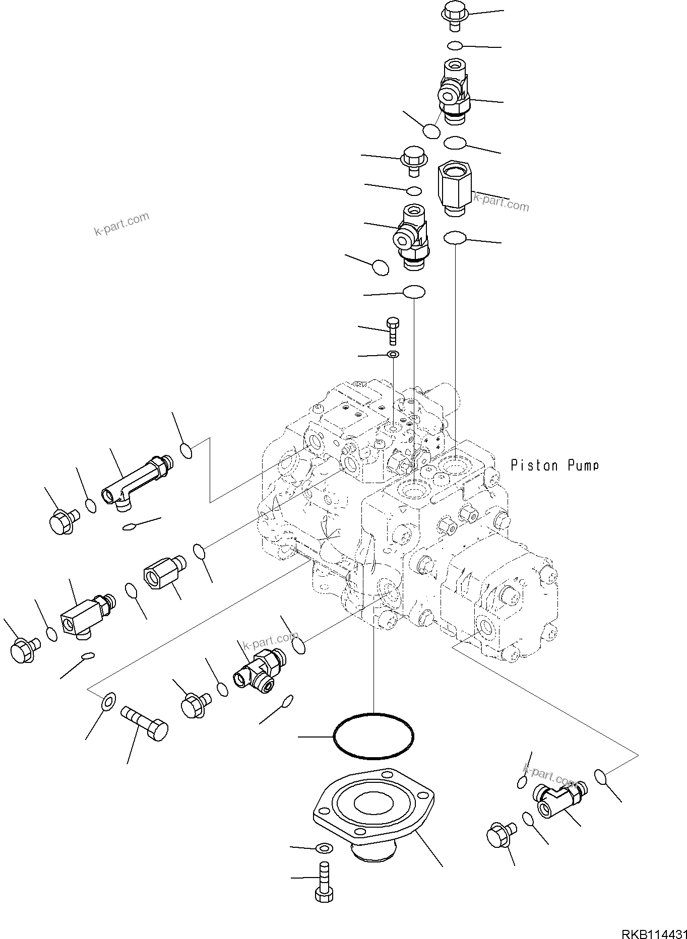 Komatsu parts book diagram for PC30MR-5 S/N F50002 AND UP: ENGINE RELATED PARTS FOR CAB WITH AIR CONDITIONER, ENGINE RELATED PARTS, PISTON PUMP RELATED PARTS