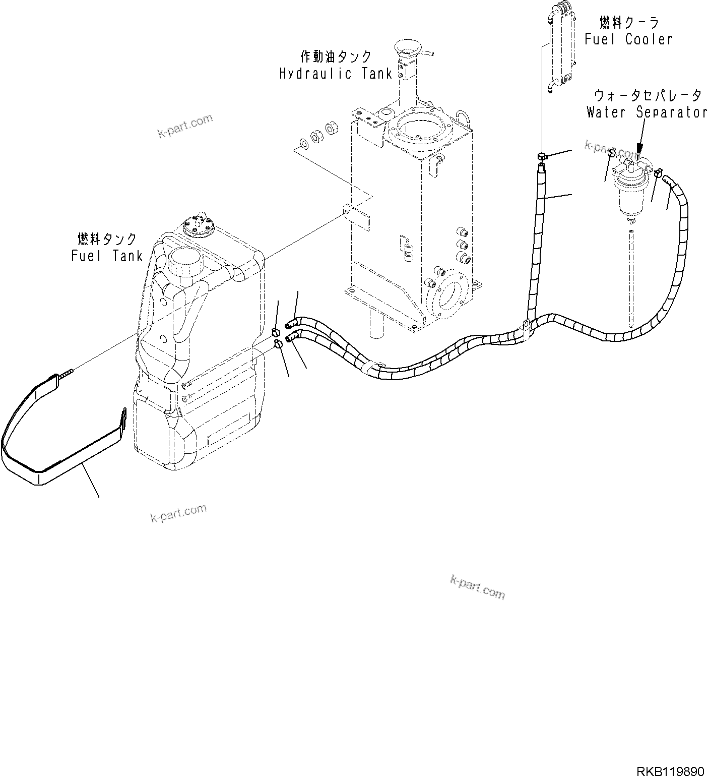 Komatsu parts book diagram for PC30MR-5 S/N F50002 AND UP: FUEL TANK, HOSE AND CLAMP