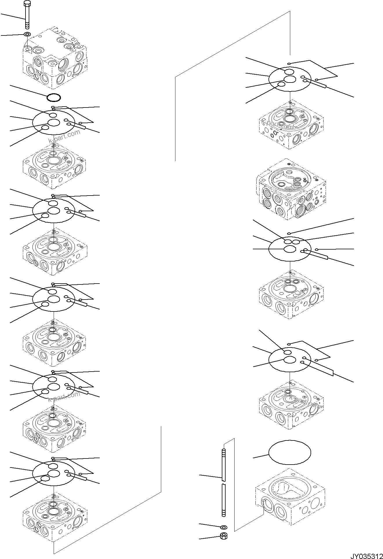 Komatsu parts book diagram for PC30MR-5 S/N F50002 AND UP: CONTROL VALVE, 10-VALVE (2/26)