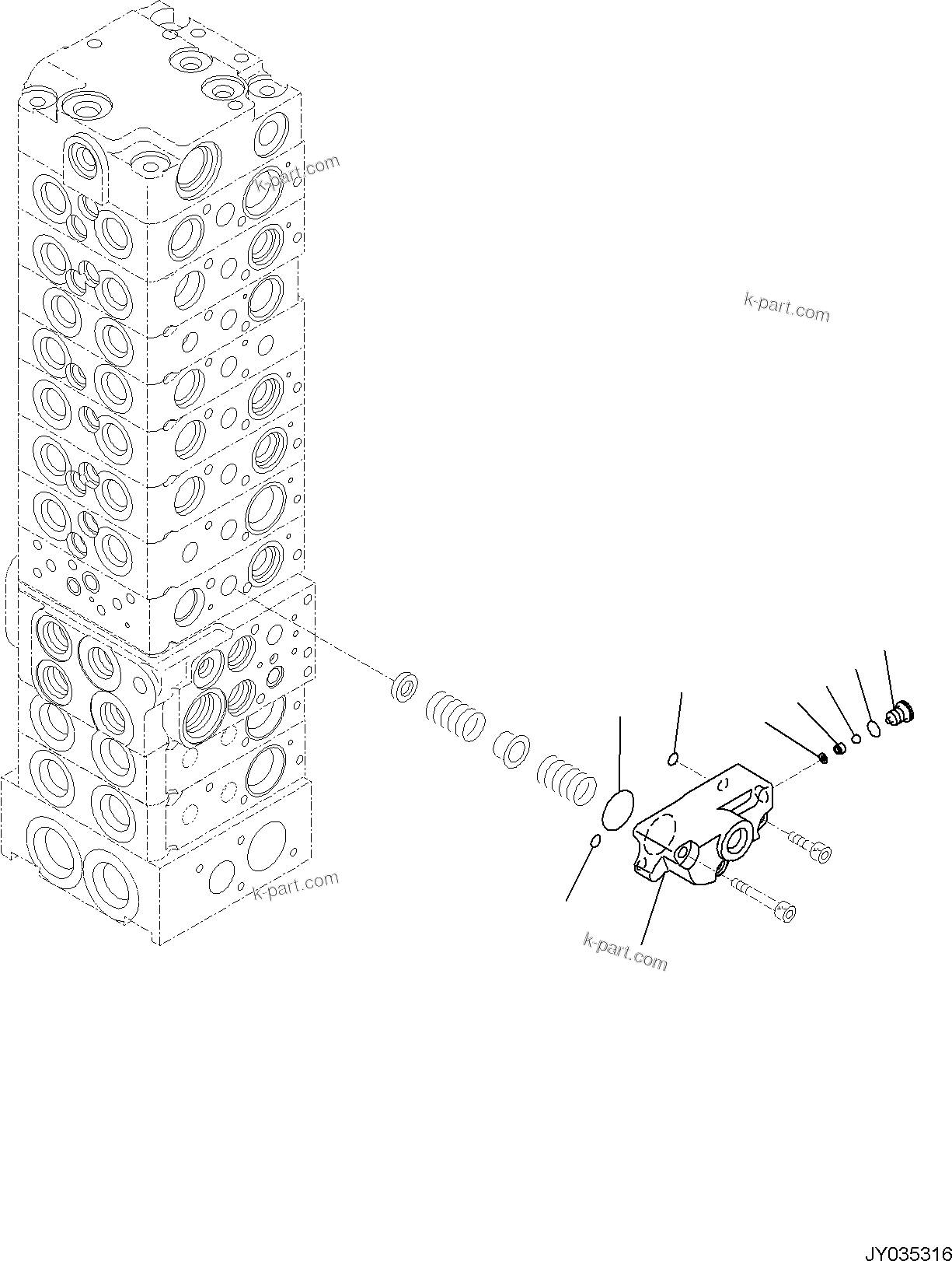 Komatsu parts book diagram for PC30MR-5 S/N F50002 AND UP: CONTROL VALVE, 10-VALVE (6/26)