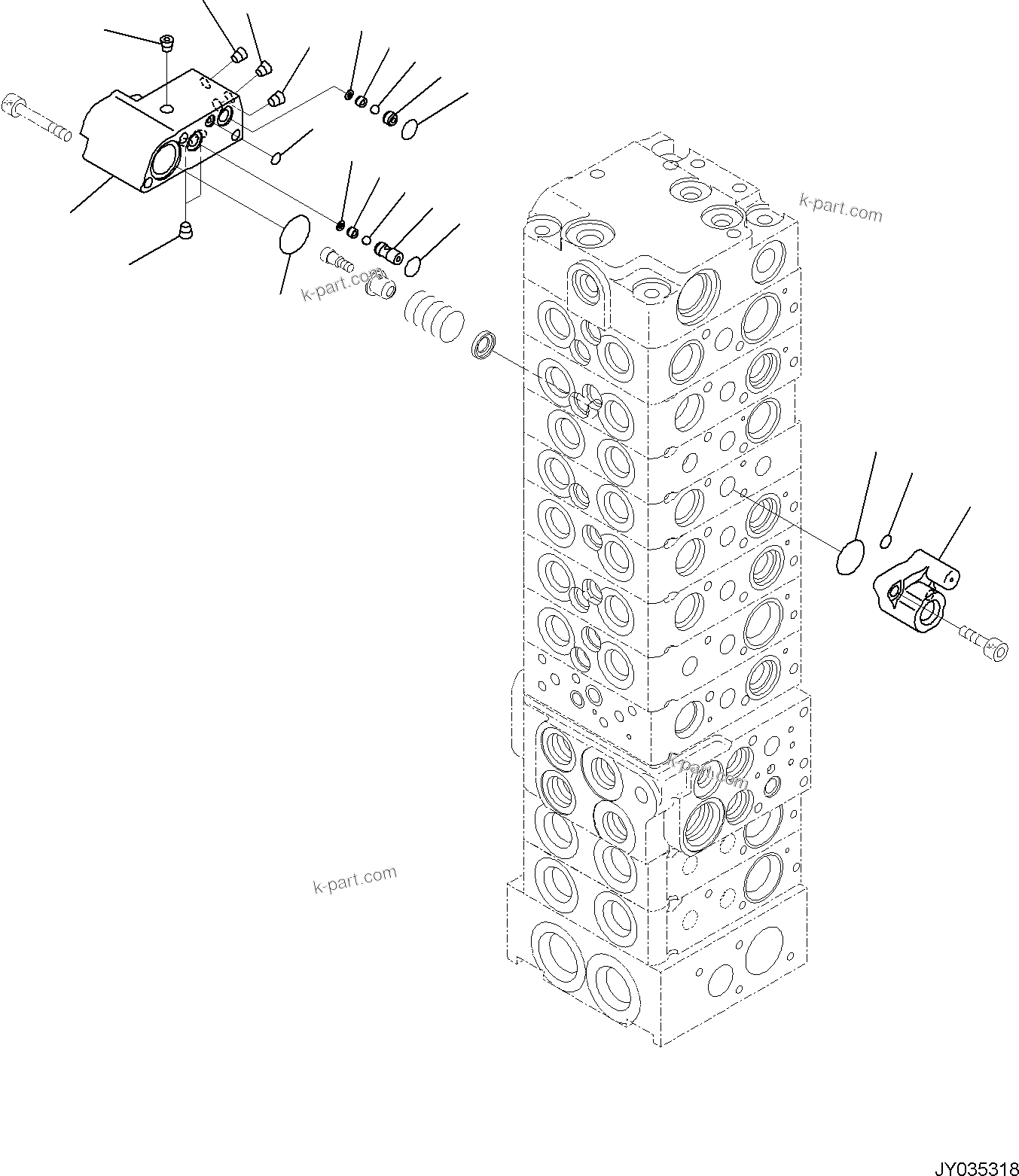 Komatsu parts book diagram for PC30MR-5 S/N F50002 AND UP: CONTROL VALVE, 10-VALVE (8/26)