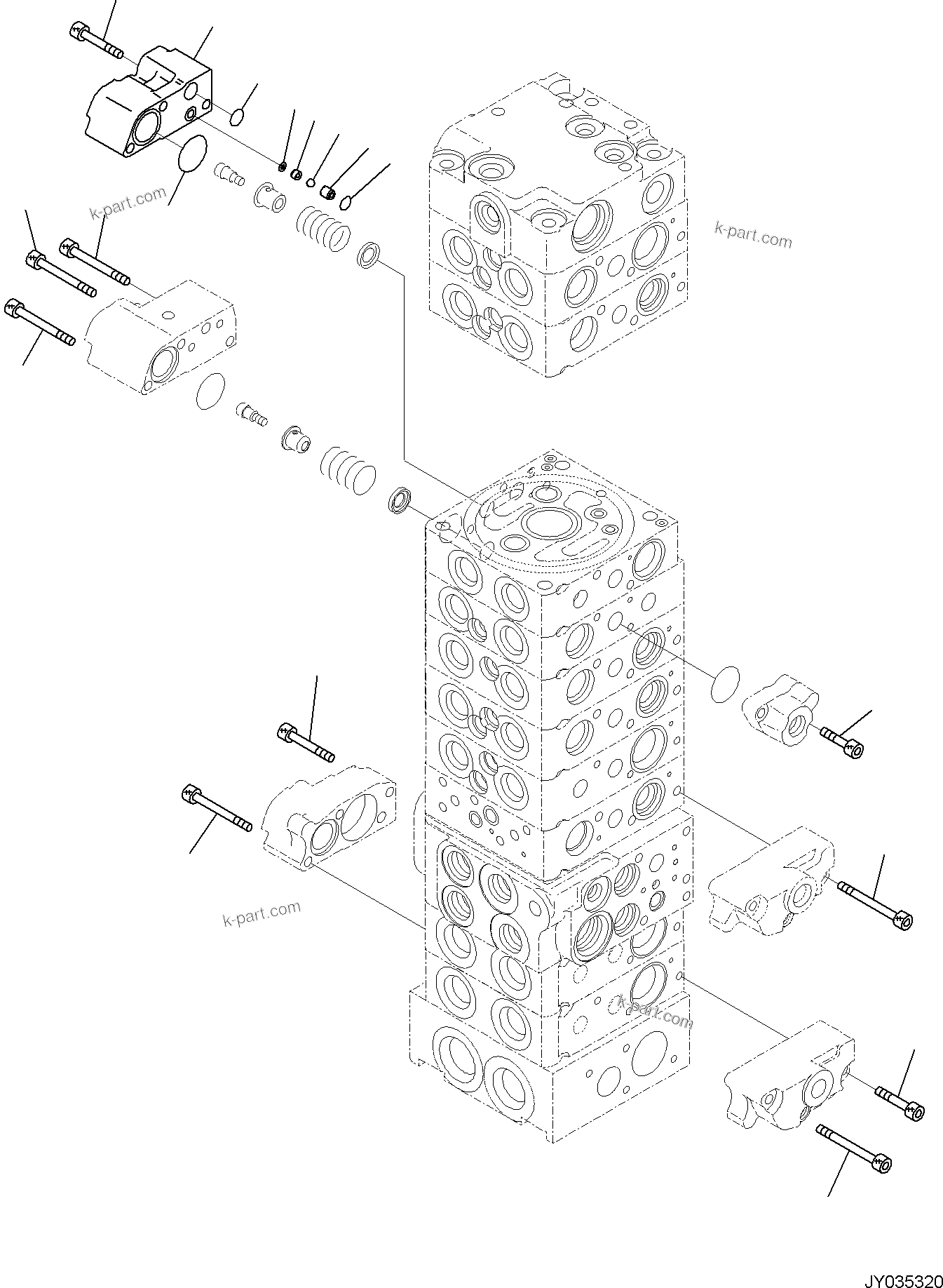 Komatsu parts book diagram for PC30MR-5 S/N F50002 AND UP: CONTROL VALVE, 10-VALVE (10/26)