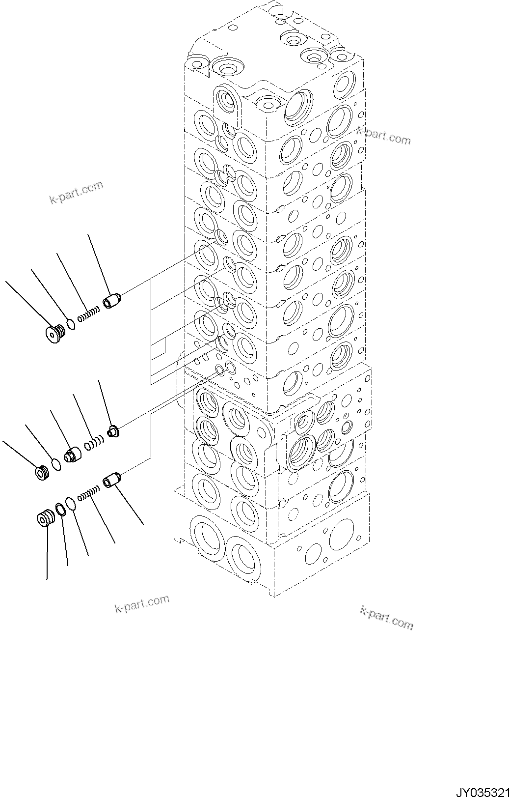 Komatsu parts book diagram for PC30MR-5 S/N F50002 AND UP: CONTROL VALVE, 10-VALVE (11/26)