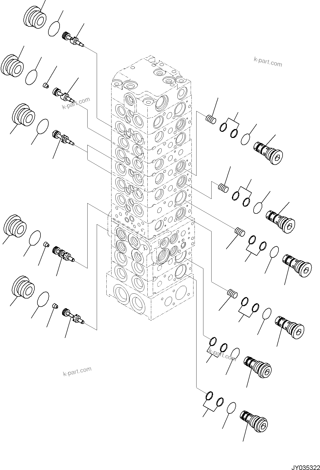 Komatsu parts book diagram for PC30MR-5 S/N F50002 AND UP: CONTROL VALVE, 10-VALVE (12/26)