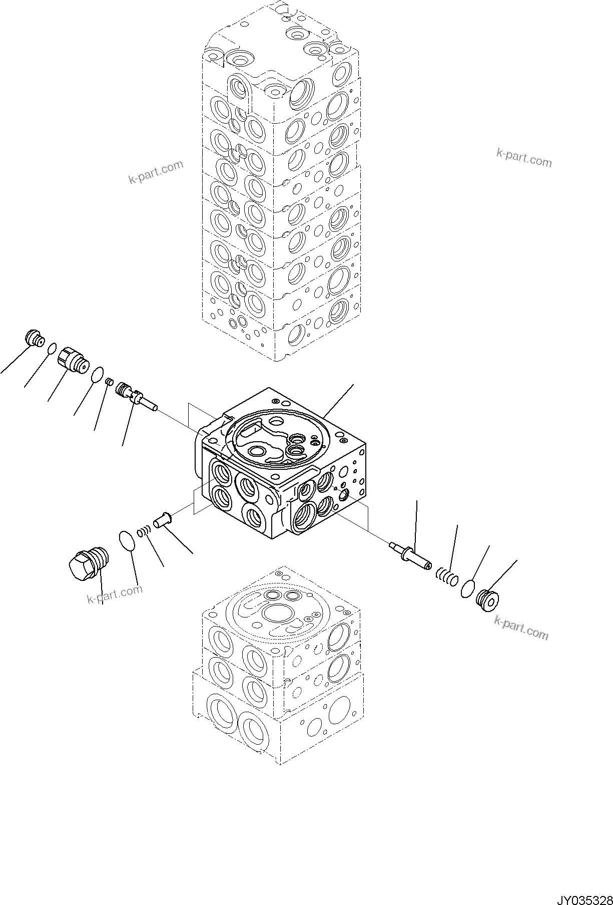 Komatsu parts book diagram for PC30MR-5 S/N F50002 AND UP: CONTROL VALVE, 10-VALVE (14/26)