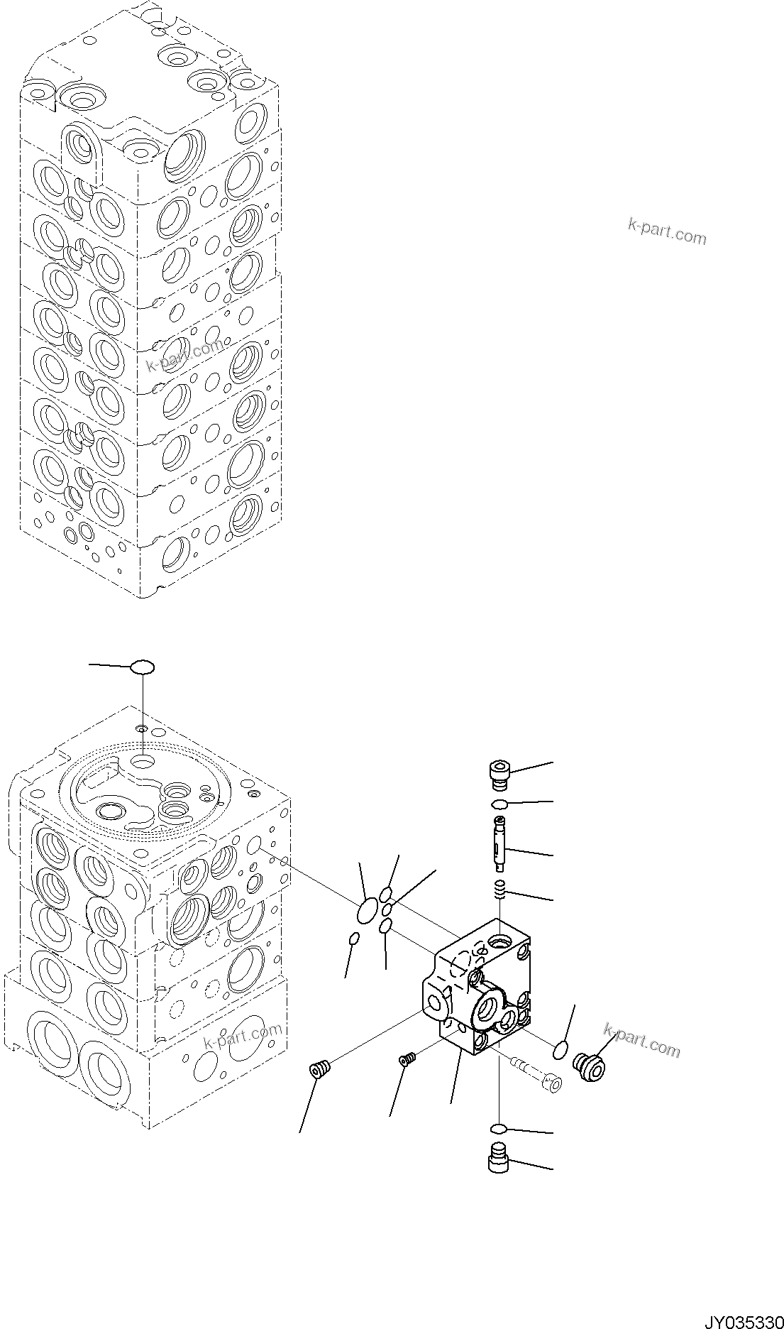 Komatsu parts book diagram for PC30MR-5 S/N F50002 AND UP: CONTROL VALVE, 10-VALVE (16/26)