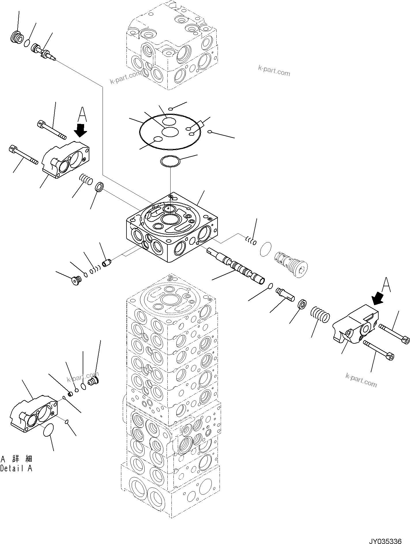 Komatsu parts book diagram for PC30MR-5 S/N F50002 AND UP: CONTROL VALVE, 10-VALVE (22/26)