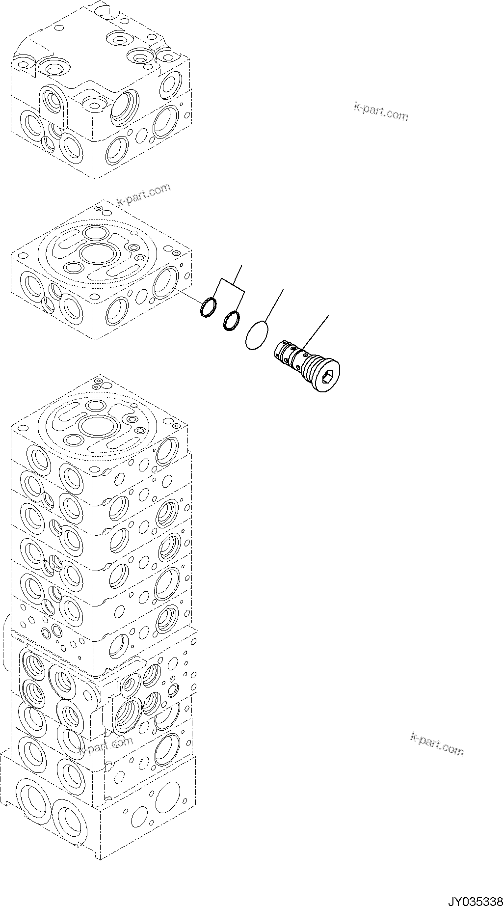 Komatsu parts book diagram for PC30MR-5 S/N F50002 AND UP: CONTROL VALVE, 10-VALVE (24/26)