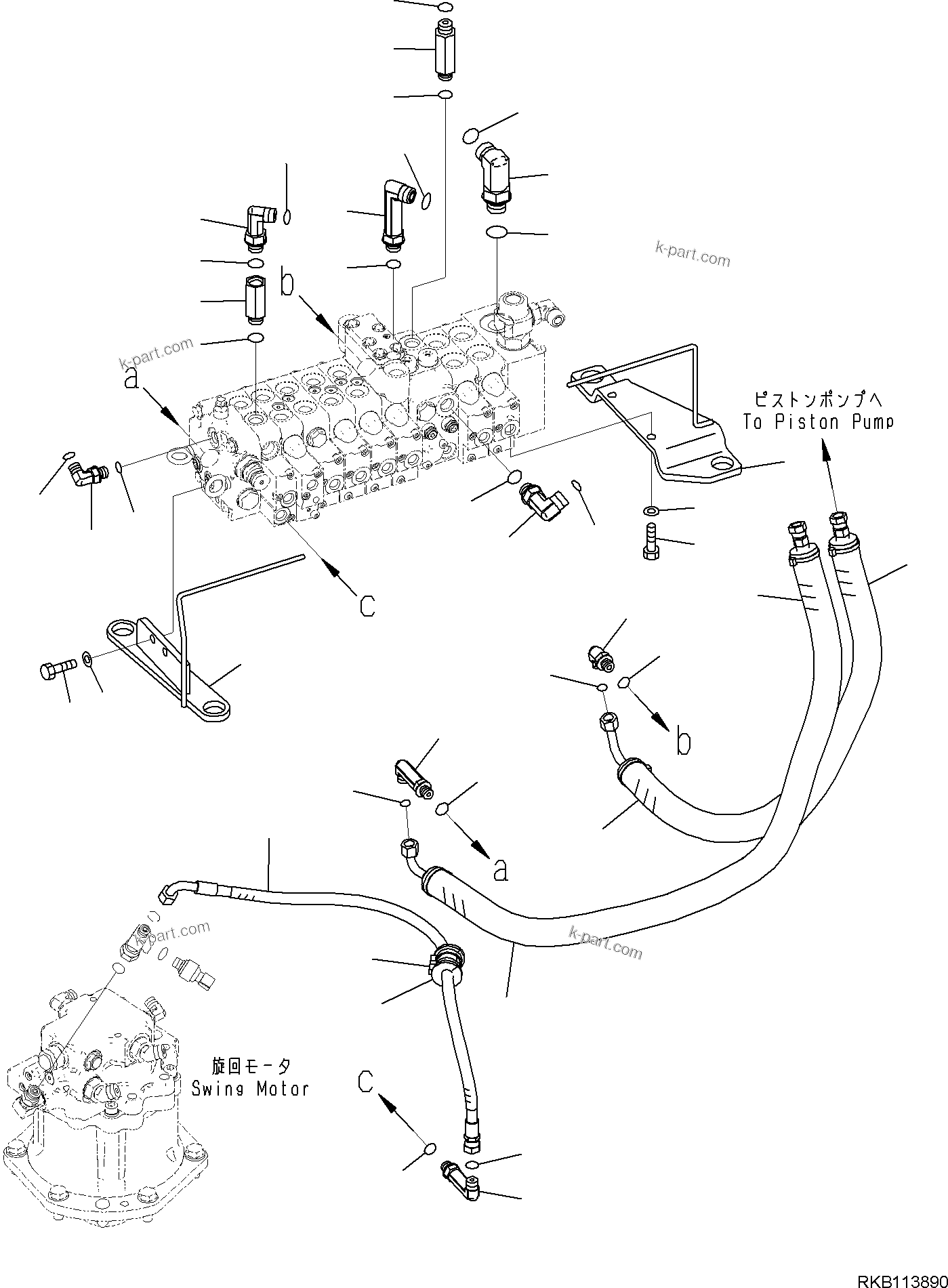 Komatsu parts book diagram for PC30MR-5 S/N F50002 AND UP: CONTROL VALVE, CONNECTING PARTS (1/3)