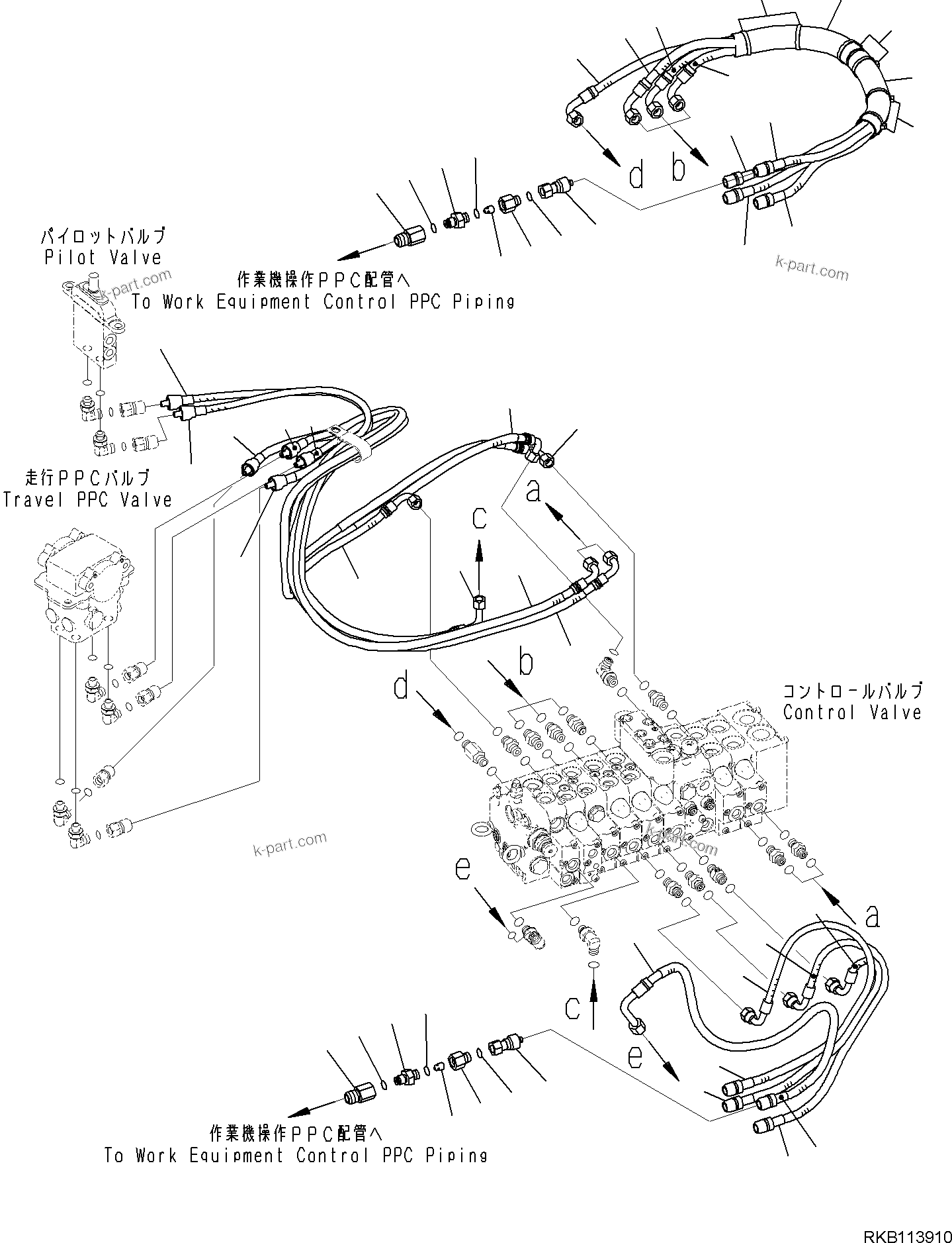 Komatsu parts book diagram for PC30MR-5 S/N F50002 AND UP: CONTROL VALVE, PPC PIPING