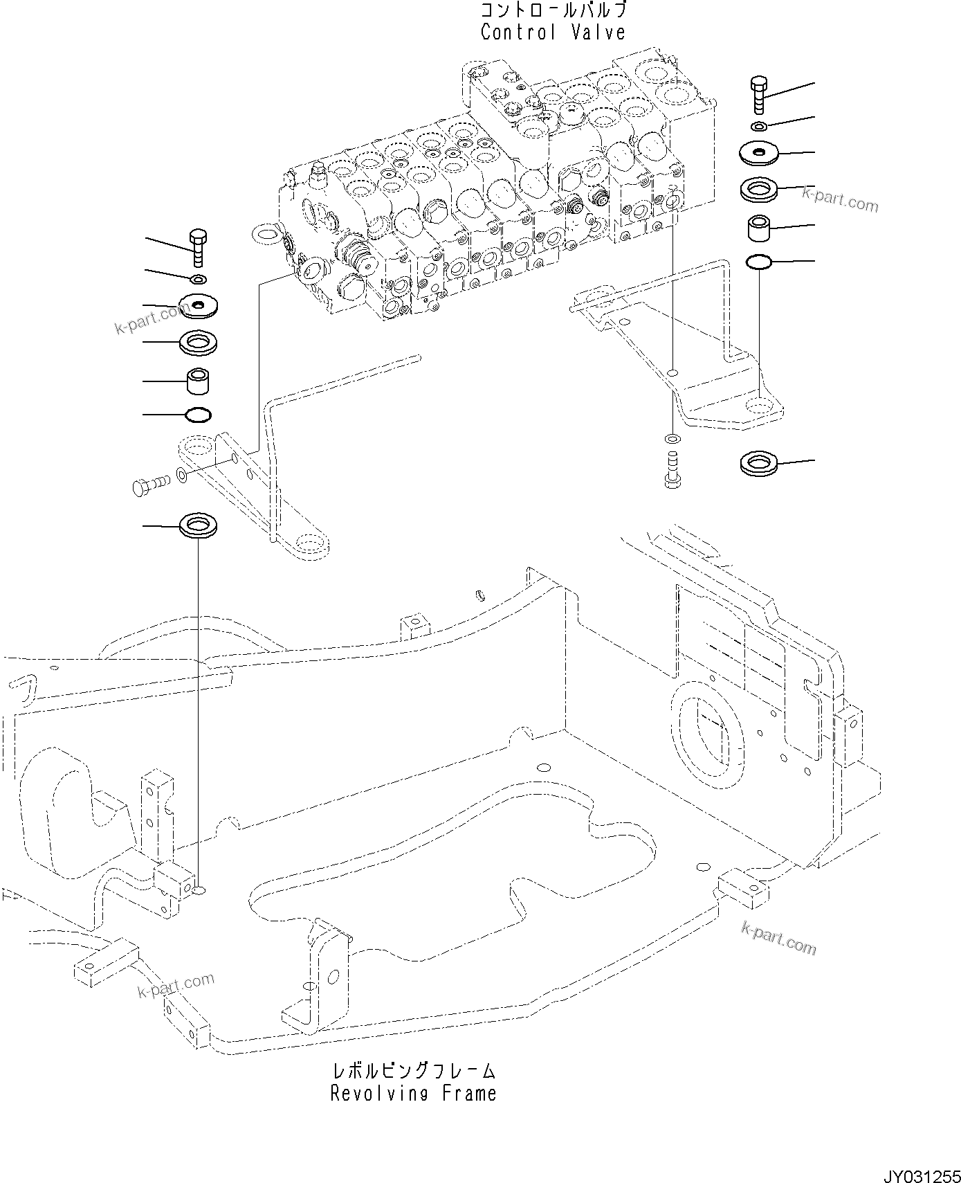 Komatsu parts book diagram for PC30MR-5 S/N F50002 AND UP: CONTROL VALVE, MOUNTING