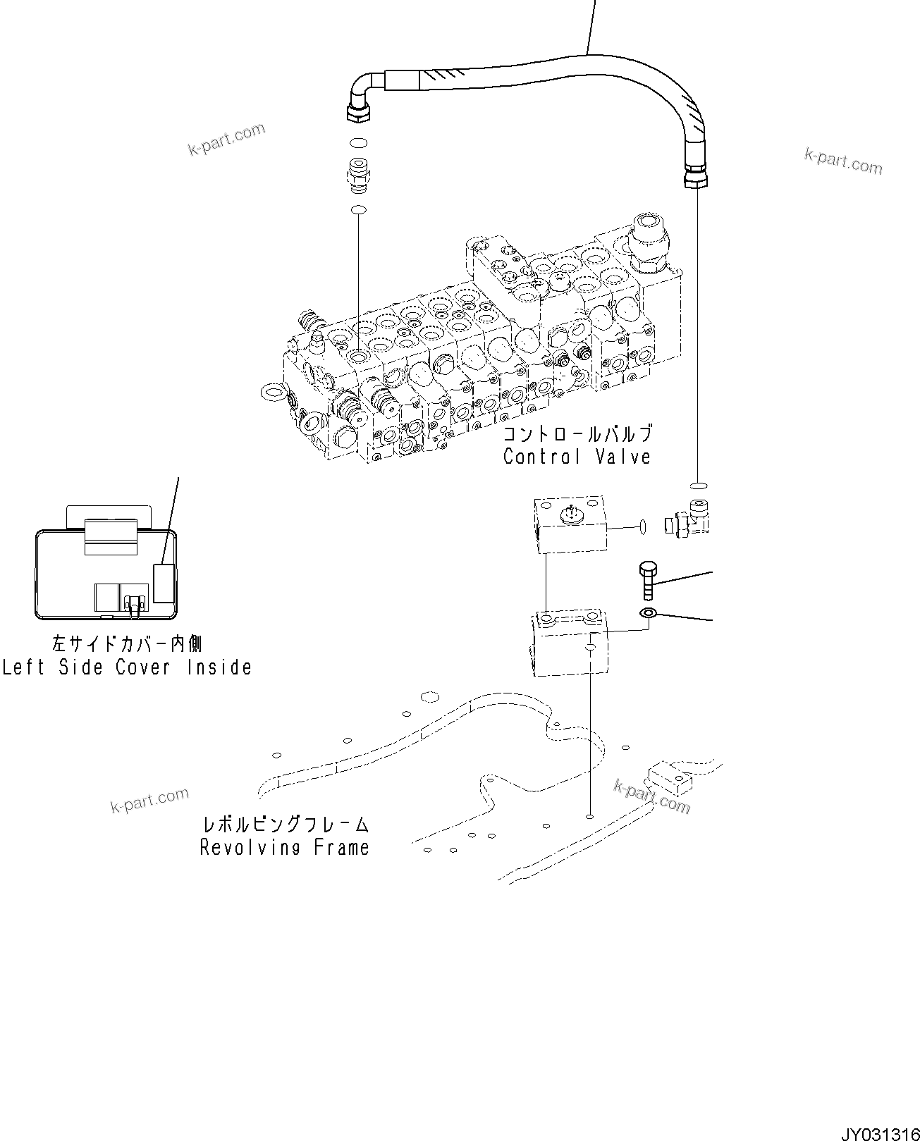 Komatsu parts book diagram for PC30MR-5 S/N F50002 AND UP: CONTROL VALVE, VALVE PIPING