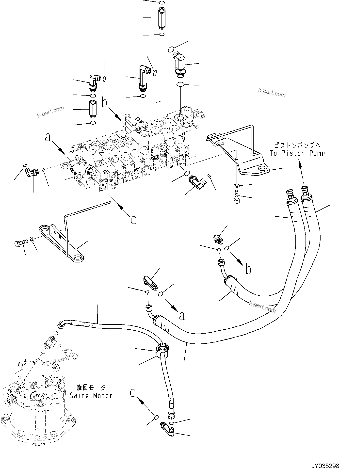Komatsu parts book diagram for PC30MR-5 S/N F50002 AND UP: CONTROL VALVE, CONNECTING PARTS (1/3)