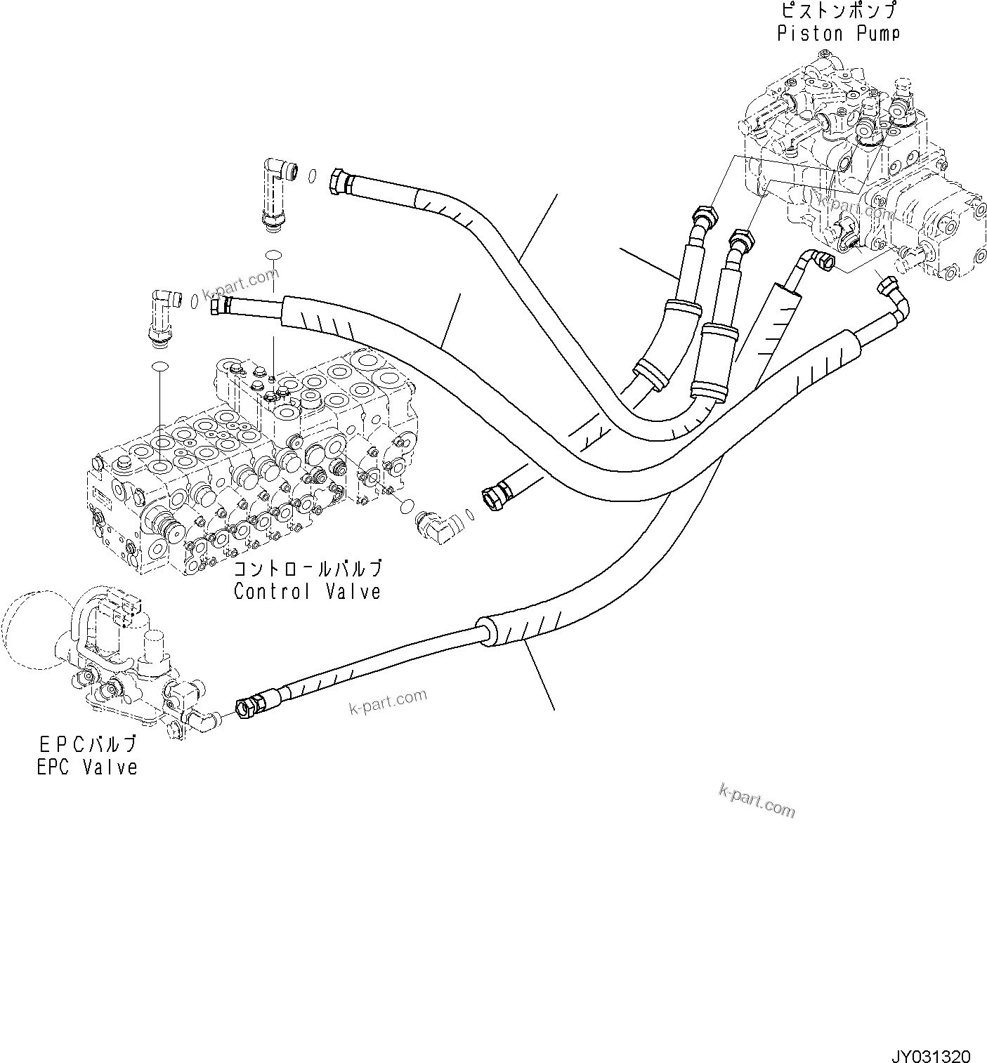 Komatsu parts book diagram for PC30MR-5 S/N F50002 AND UP: DELIVERY PIPING