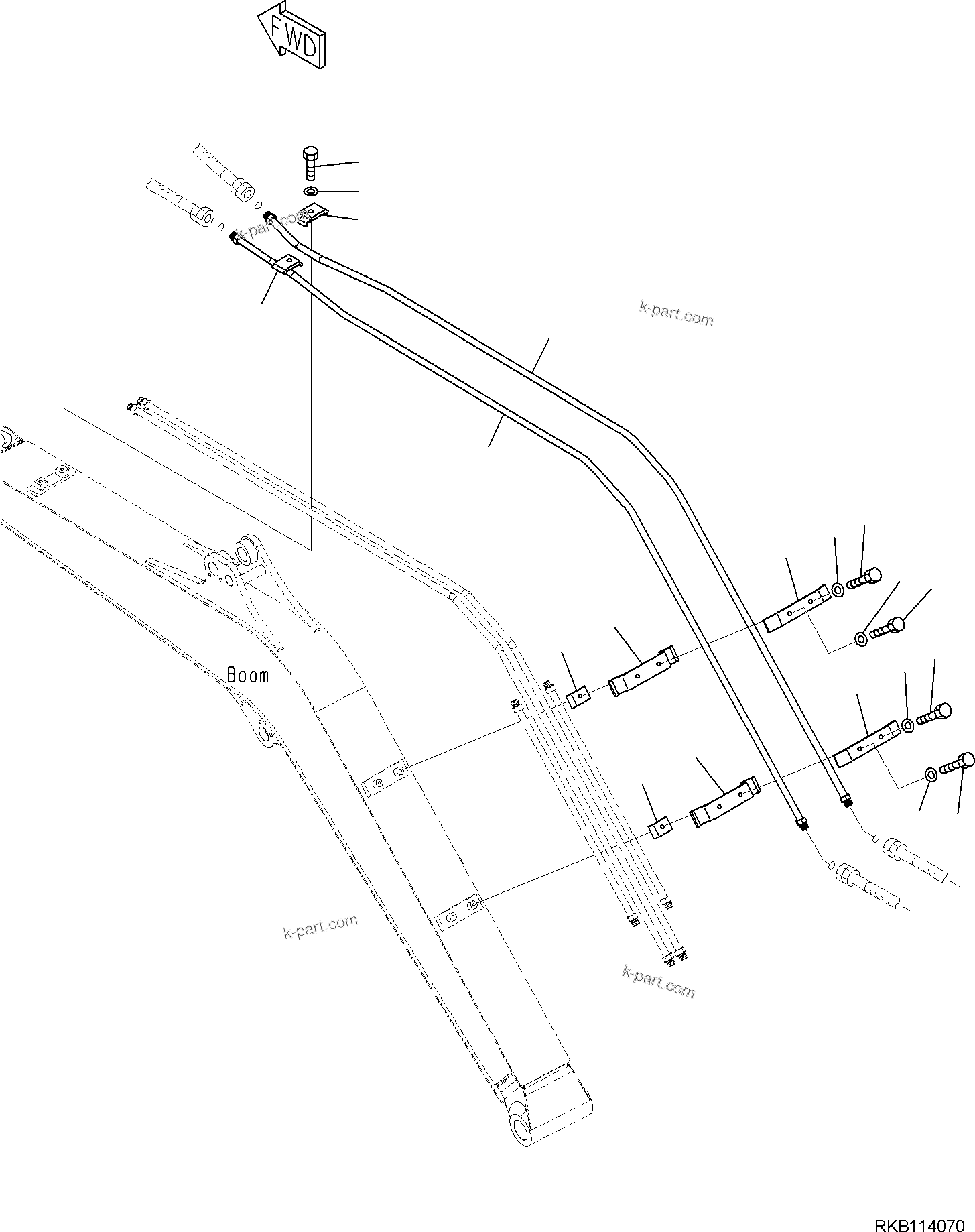 Komatsu parts book diagram for PC30MR-5 S/N F50002 AND UP: BOOM UNIT, ATTACHMENT PIPING