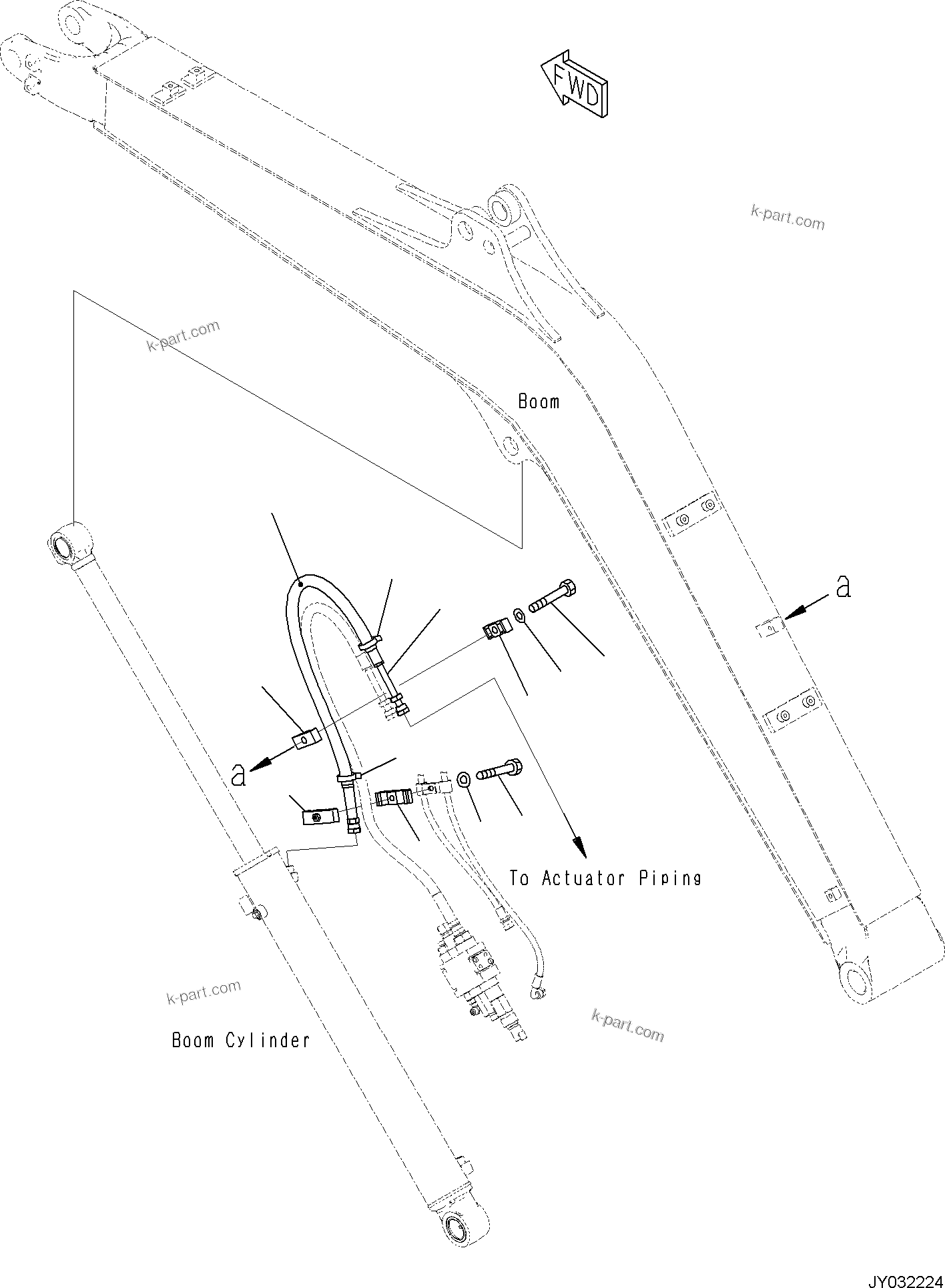 Komatsu parts book diagram for PC30MR-5 S/N F50002 AND UP: BOOM UNIT, BOOM CYLINDER PIPING