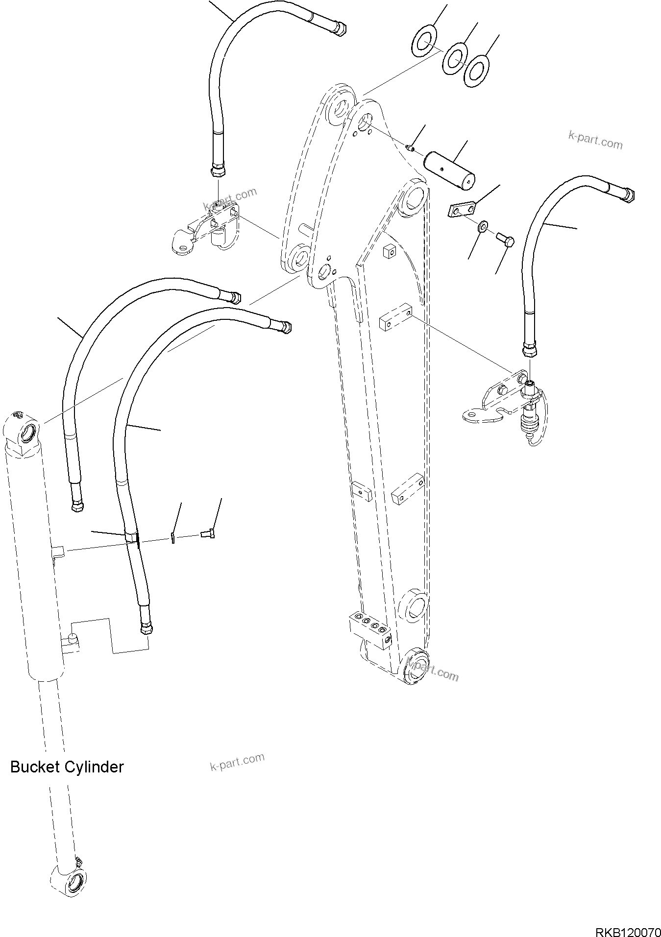 Komatsu parts book diagram for PC30MR-5 S/N F50002 AND UP: ARM UNIT, PIN AND PIPING