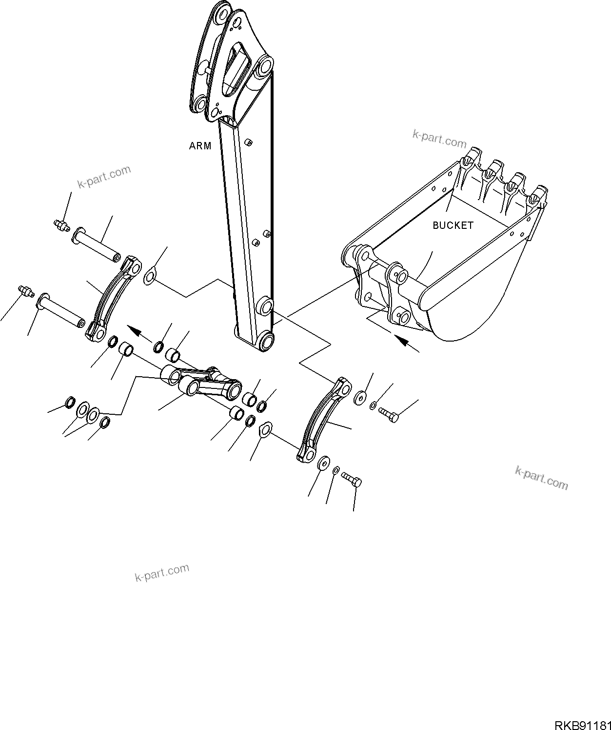 Komatsu parts book diagram for PC30MR-5 S/N F50002 AND UP: BUCKET LINK, BUCKET LINK, WITH HOOK