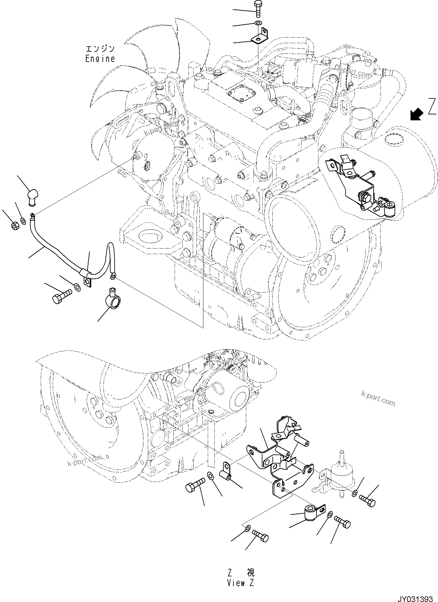 Komatsu parts book diagram for PC35MR-5 S/N F50003 AND UP: ENGINE RELATED PARTS FOR CAB WITHOUT AIR CONDITIONER, ENGINE RELATED PARTS, MOUNTING