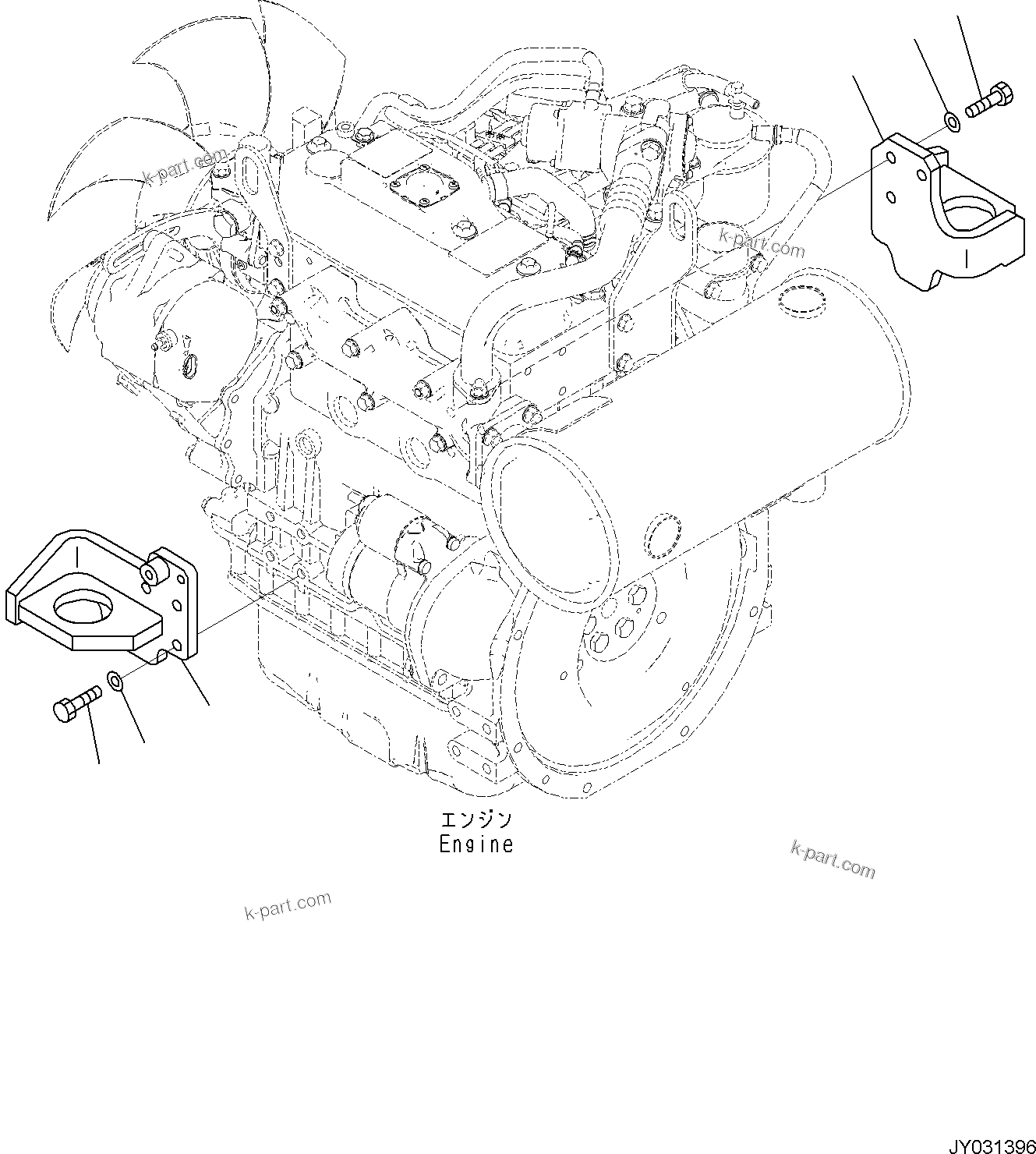 Komatsu parts book diagram for PC35MR-5 S/N F50003 AND UP: ENGINE RELATED PARTS FOR CANOPY, ENGINE RELATED PARTS, MOUNTING BRACKET