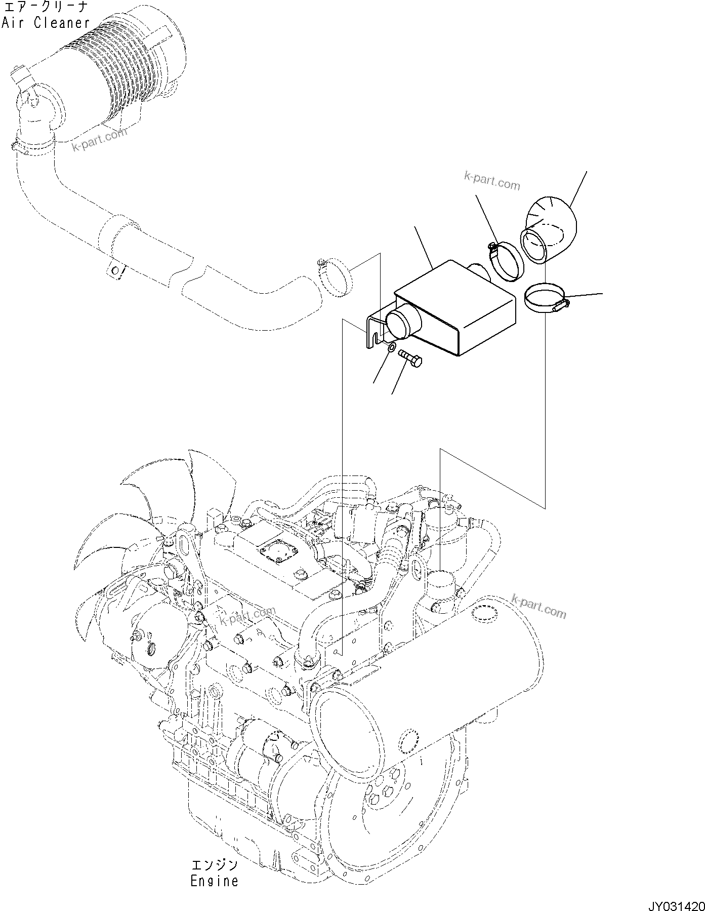 Komatsu parts book diagram for PC35MR-5 S/N F50003 AND UP: ENGINE RELATED PARTS FOR CAB WITHOUT AIR CONDITIONER, ENGINE RELATED PARTS, AIR CLEANER RELATED PARTS