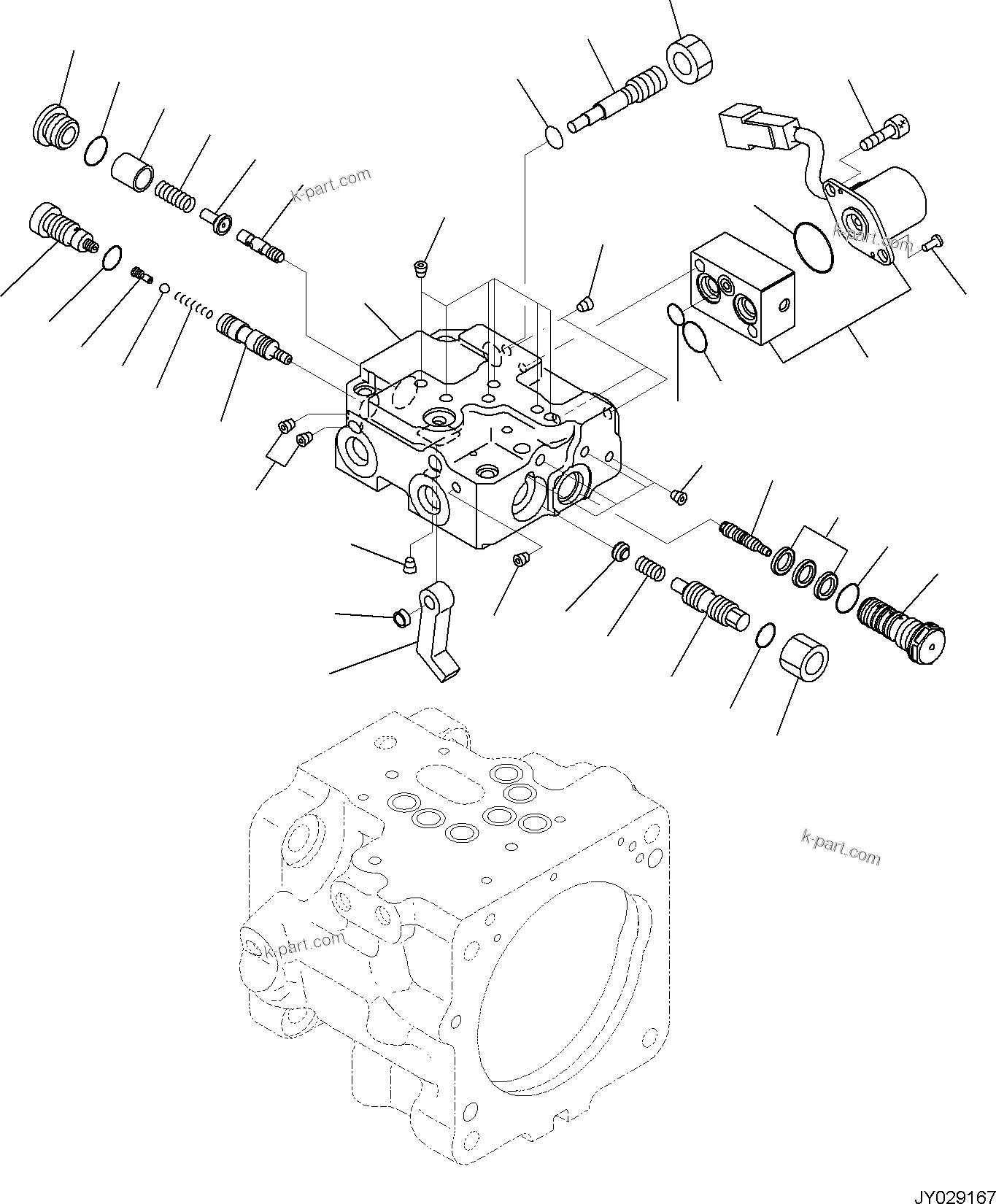 Komatsu parts book diagram for PC35MR-5 S/N F50003 AND UP: ENGINE RELATED PARTS FOR CAB WITH AIR CONDITIONER, ENGINE RELATED PARTS, INNER PARTS, PISTON PUMP (3/7)