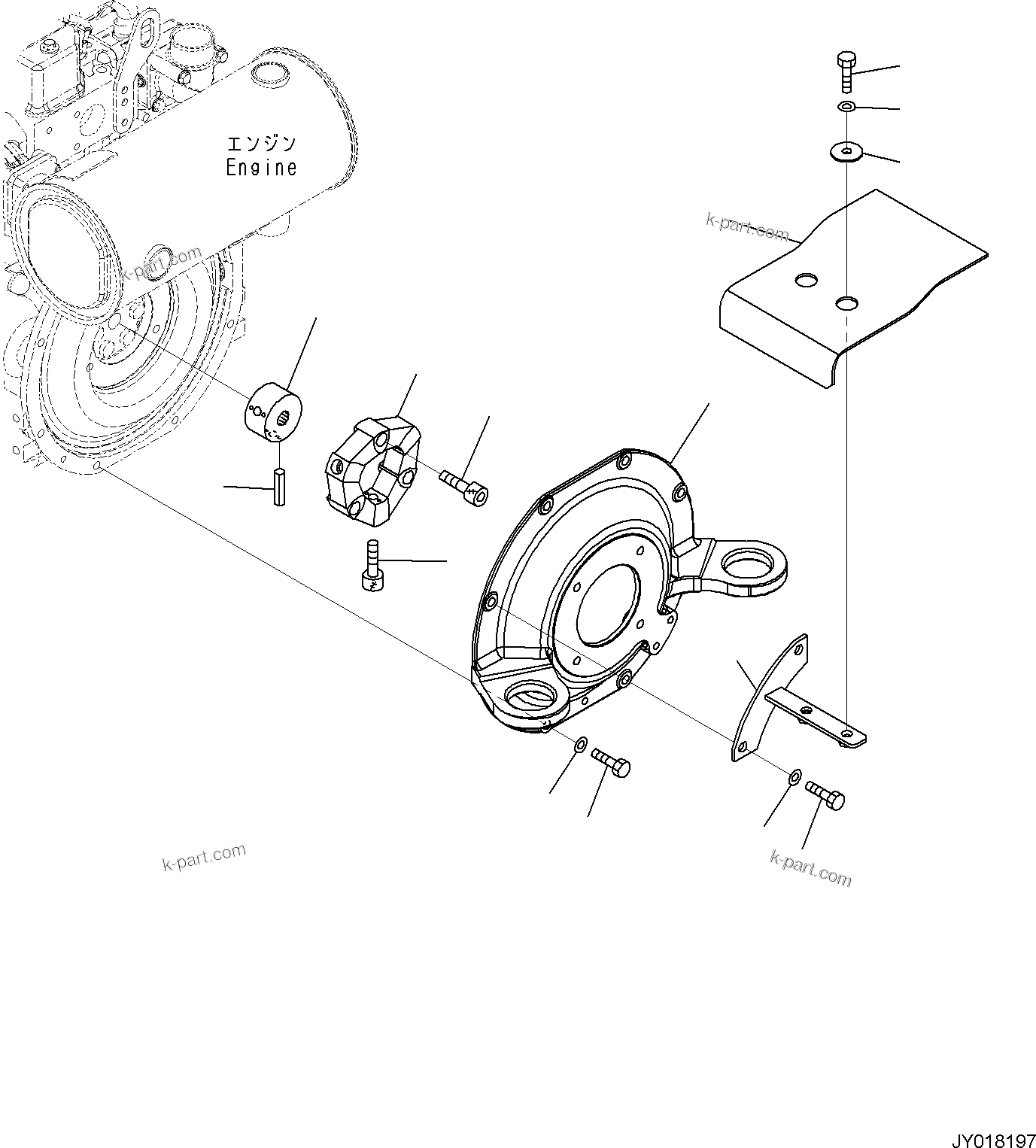 Komatsu parts book diagram for PC35MR-5 S/N F50003 AND UP: ENGINE RELATED PARTS FOR CAB WITH AIR CONDITIONER, ENGINE RELATED PARTS, DAMPER