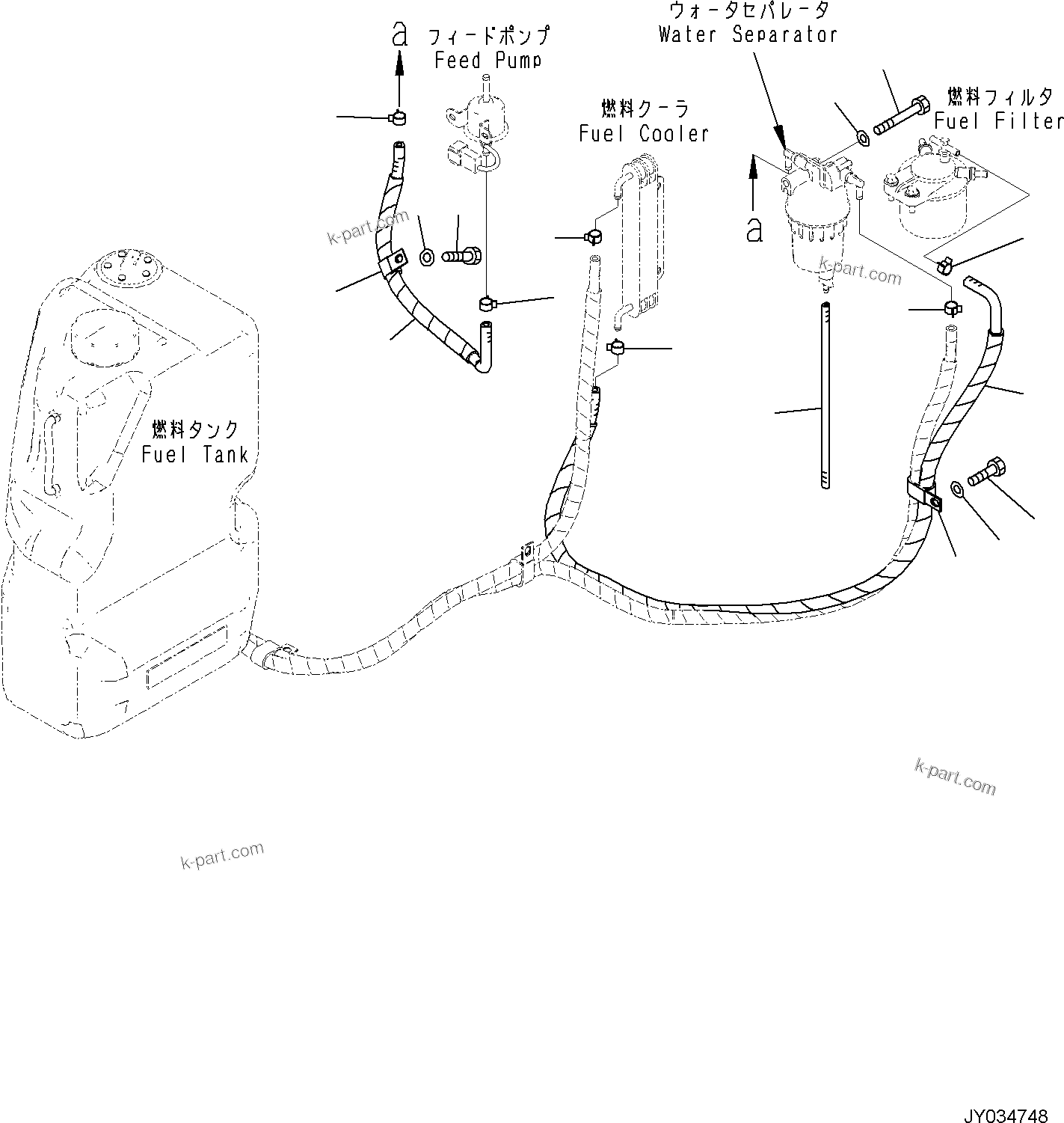 Komatsu parts book diagram for PC35MR-5 S/N F50003 AND UP: ENGINE RELATED PARTS FOR CAB WITH AIR CONDITIONER, ENGINE RELATED PARTS, FUEL PIPING
