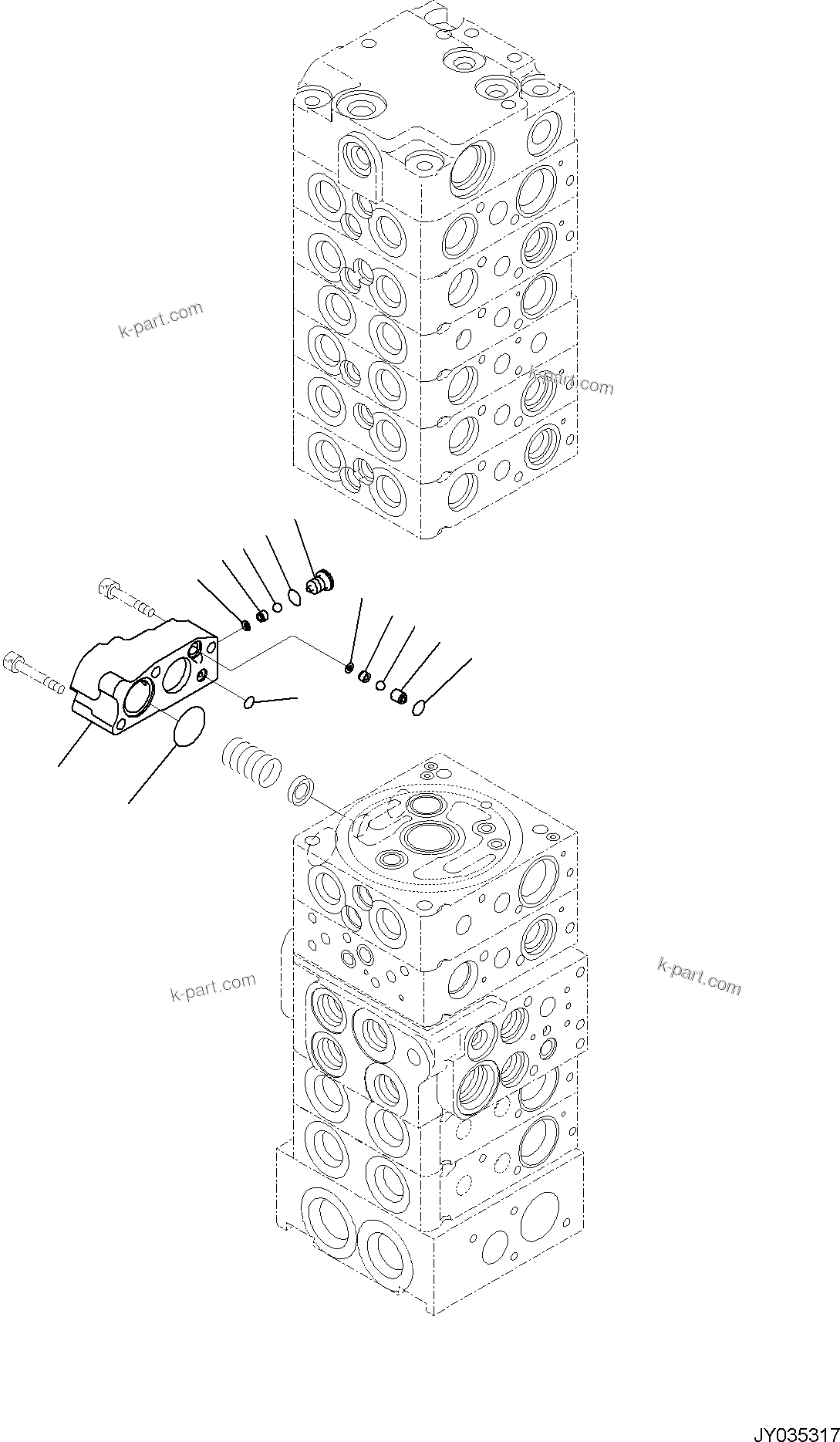 Komatsu parts book diagram for PC35MR-5 S/N F50003 AND UP: CONTROL VALVE, 10-VALVE (7/26)