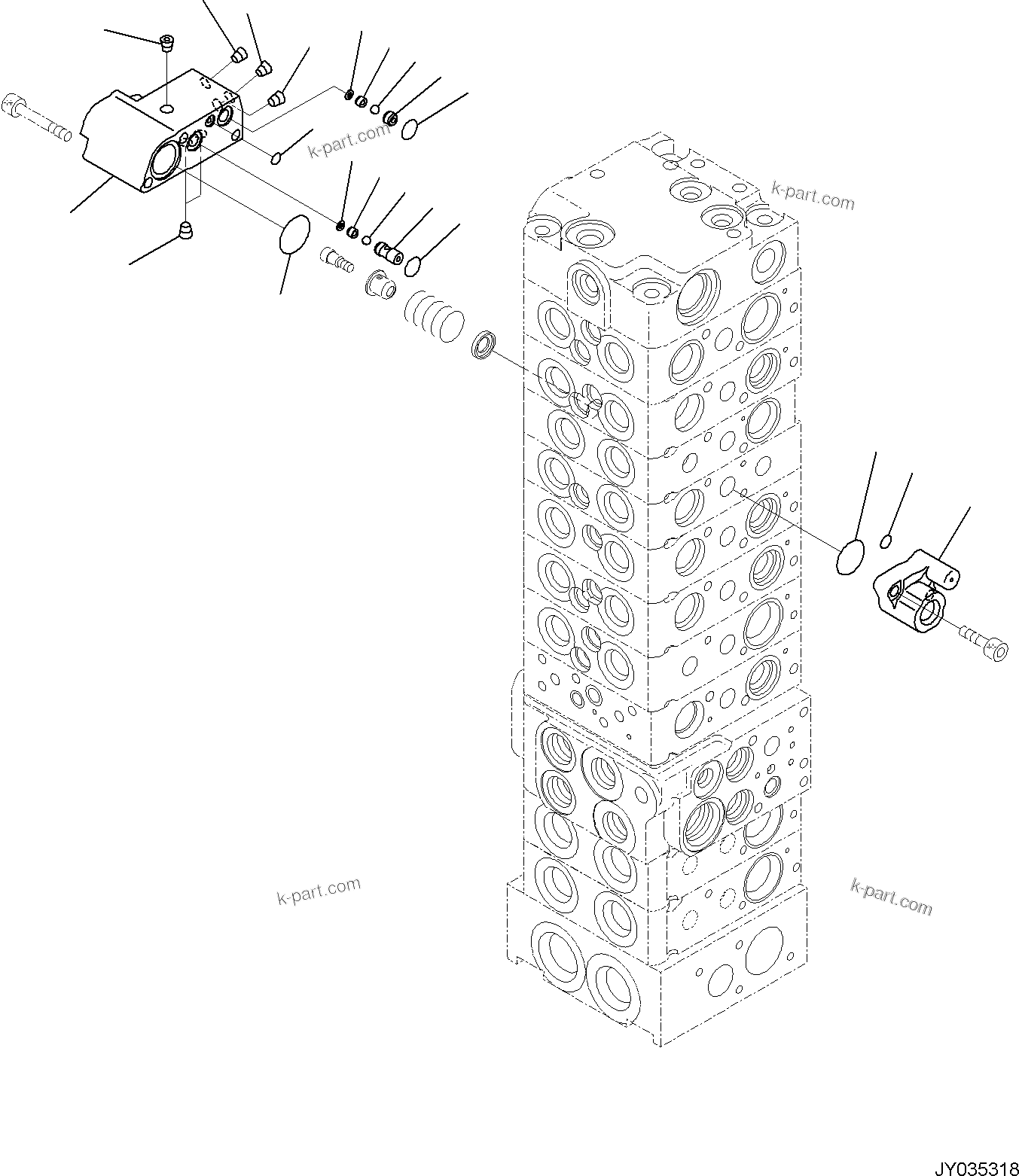 Komatsu parts book diagram for PC35MR-5 S/N F50003 AND UP: CONTROL VALVE, 10-VALVE (8/26)