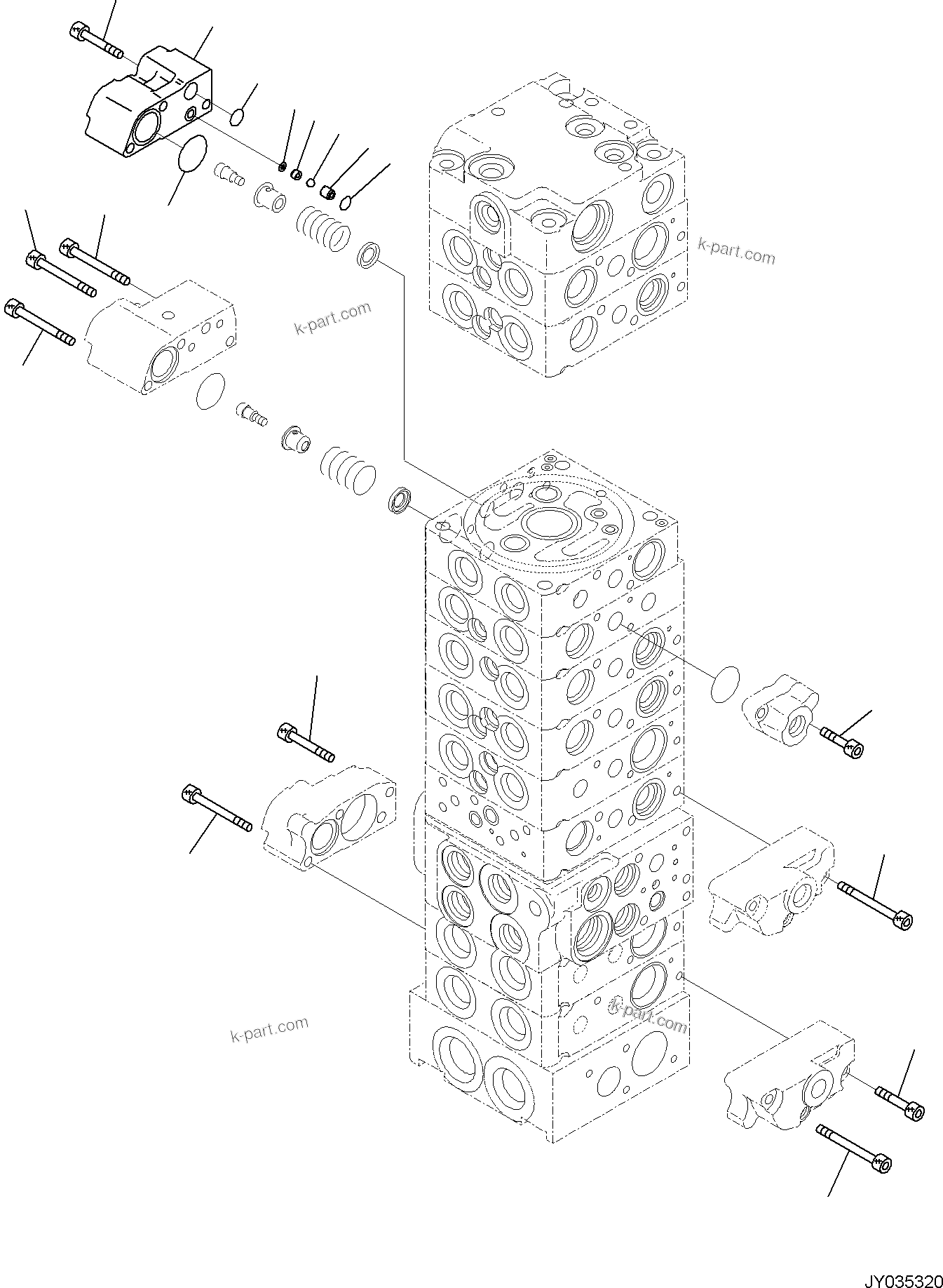Komatsu parts book diagram for PC35MR-5 S/N F50003 AND UP: CONTROL VALVE, 10-VALVE (10/26)