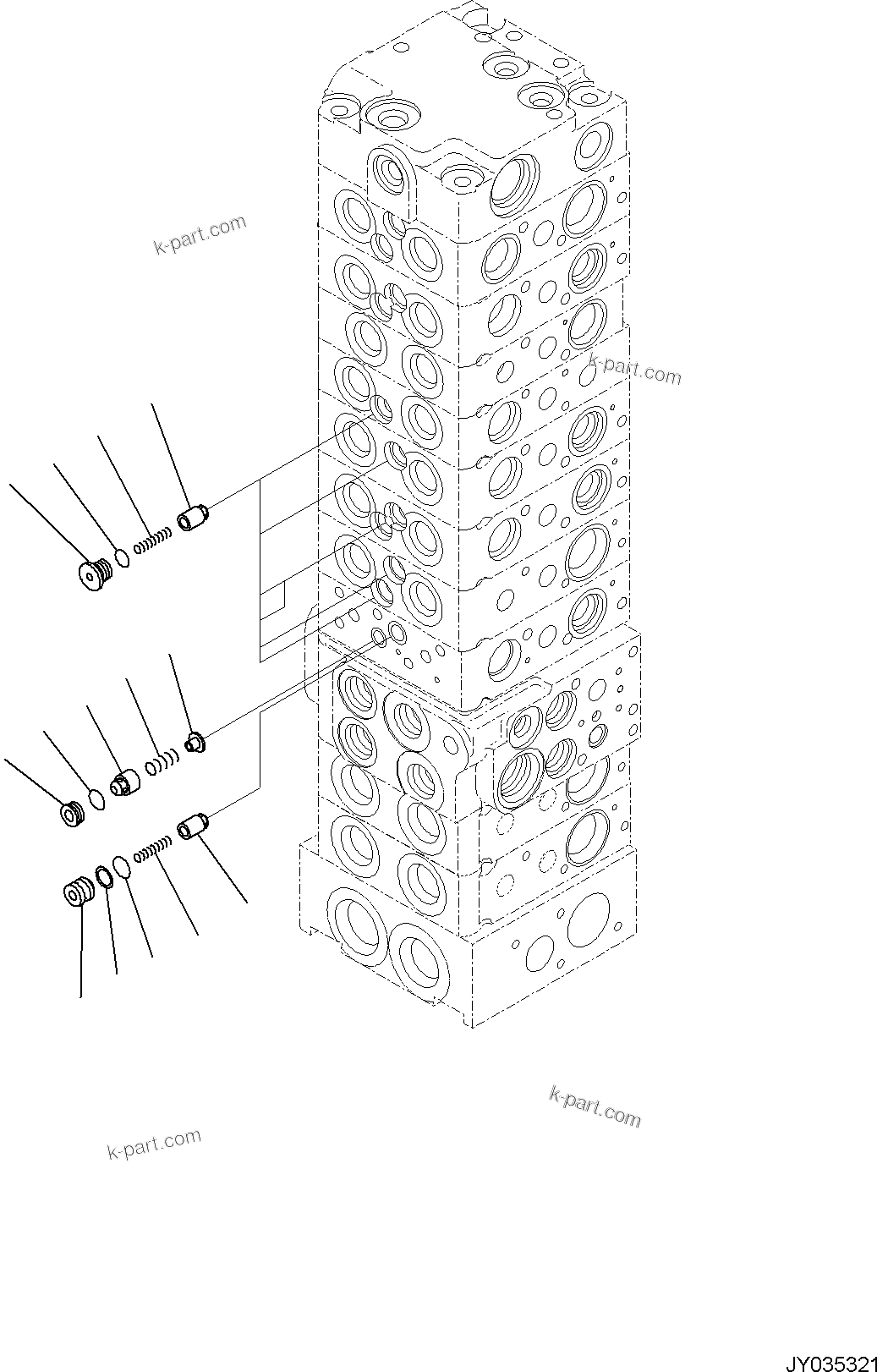 Komatsu parts book diagram for PC35MR-5 S/N F50003 AND UP: CONTROL VALVE, 10-VALVE (11/26)