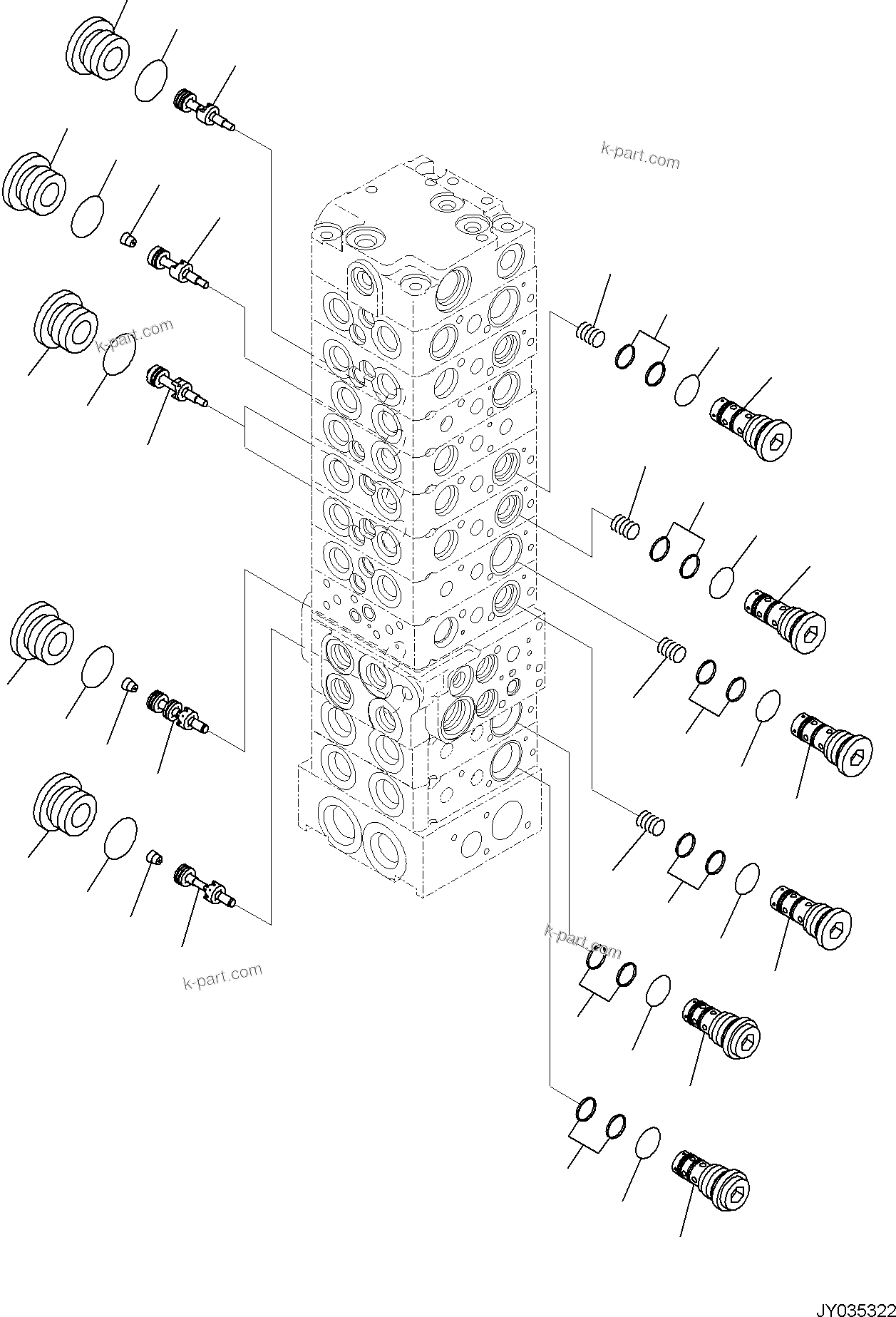 Komatsu parts book diagram for PC35MR-5 S/N F50003 AND UP: CONTROL VALVE, 10-VALVE (12/26)