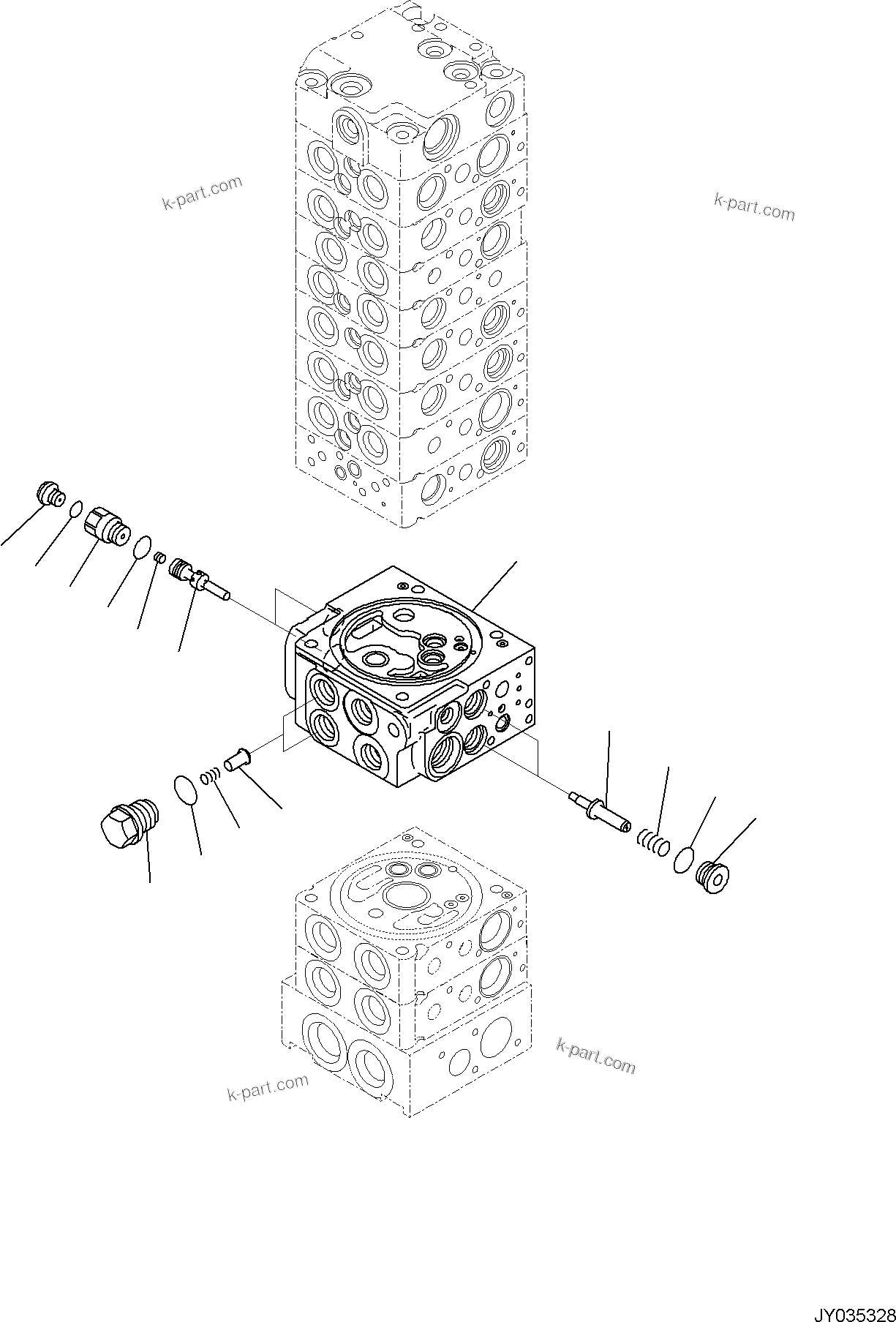 Komatsu parts book diagram for PC35MR-5 S/N F50003 AND UP: CONTROL VALVE, 10-VALVE (14/26)