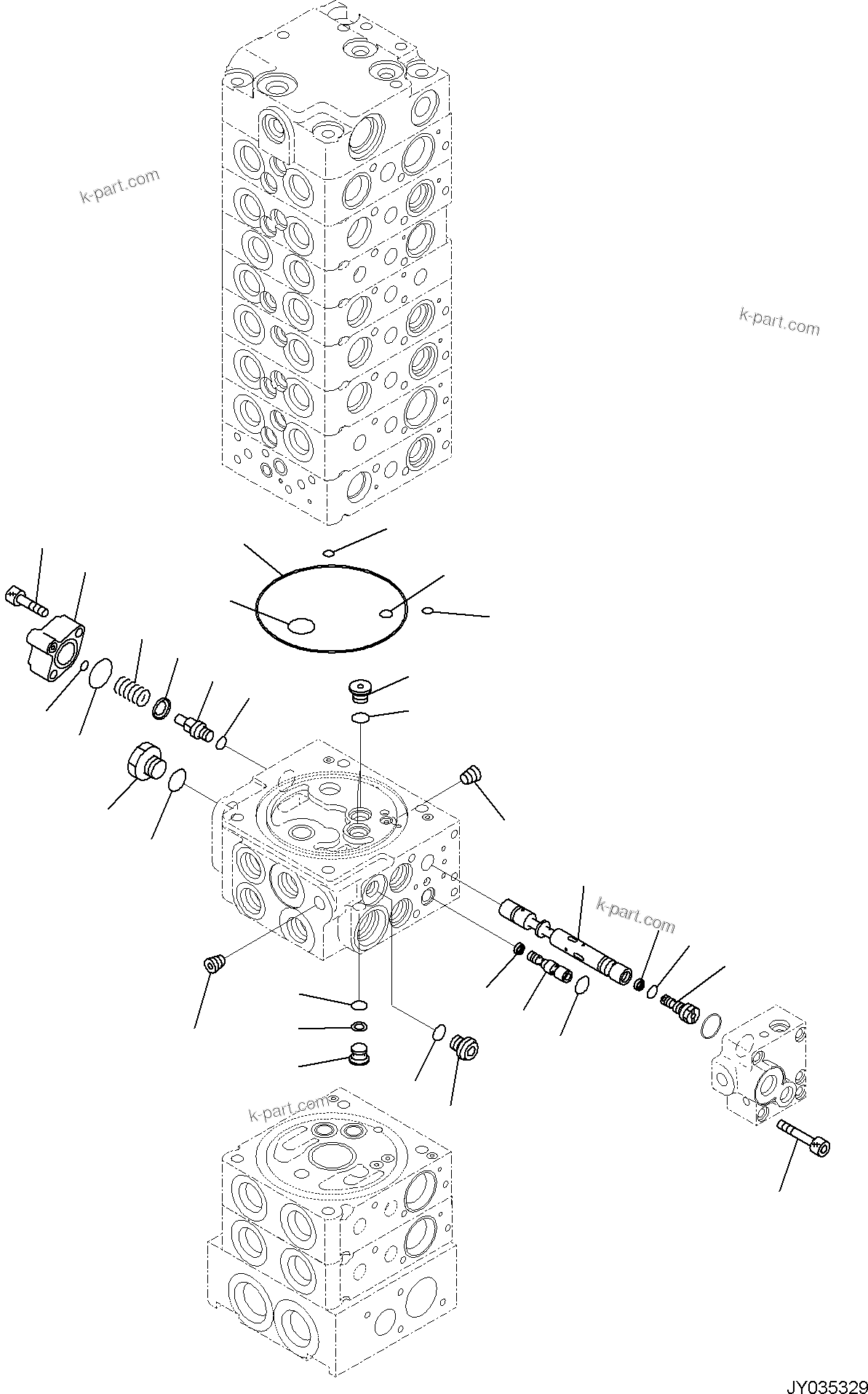 Komatsu parts book diagram for PC35MR-5 S/N F50003 AND UP: CONTROL VALVE, 10-VALVE (15/26)