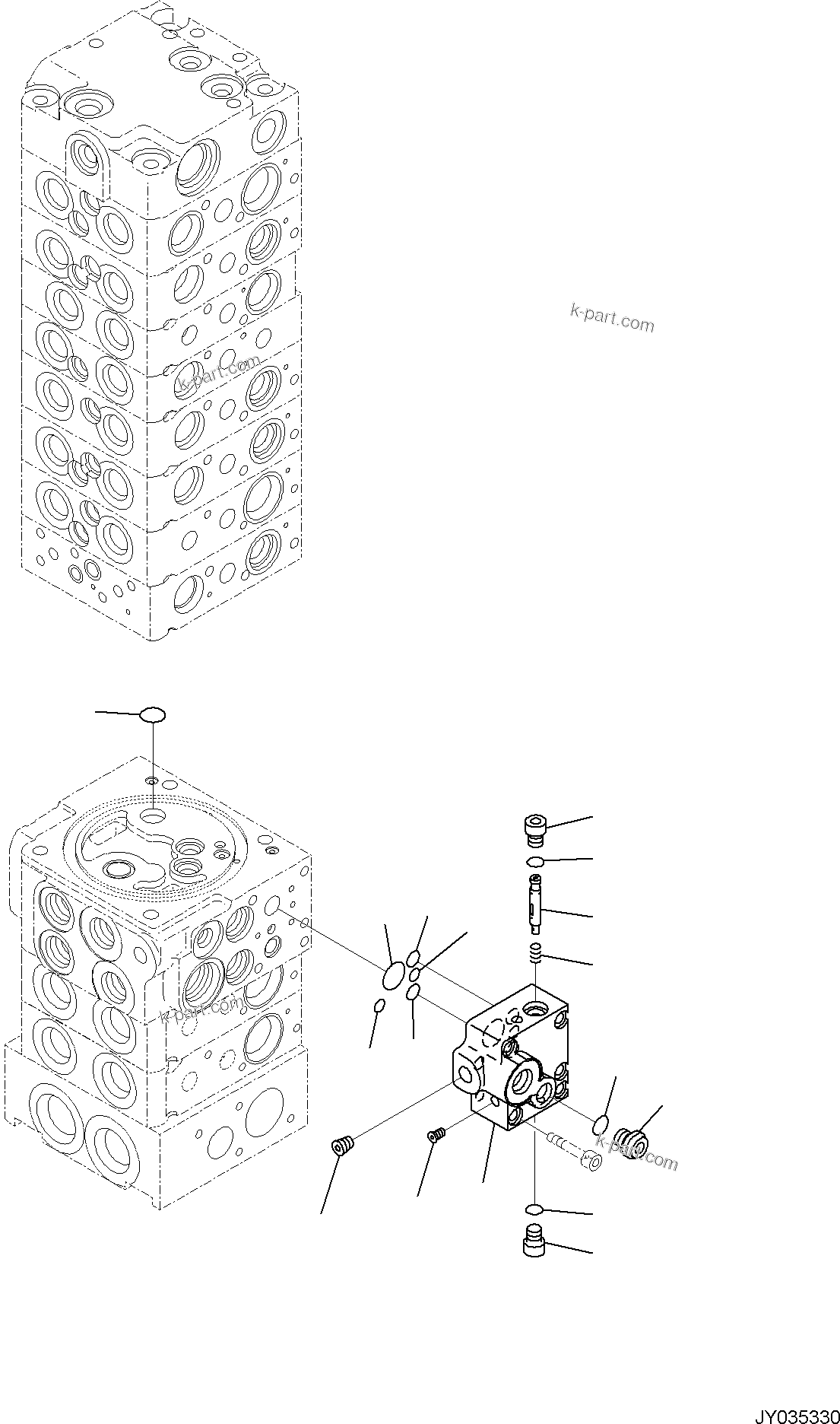 Komatsu parts book diagram for PC35MR-5 S/N F50003 AND UP: CONTROL VALVE, 10-VALVE (16/26)