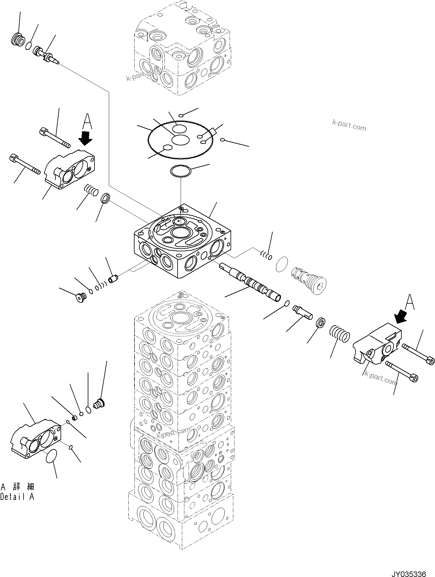 Komatsu parts book diagram for PC35MR-5 S/N F50003 AND UP: CONTROL VALVE, 10-VALVE (22/26)