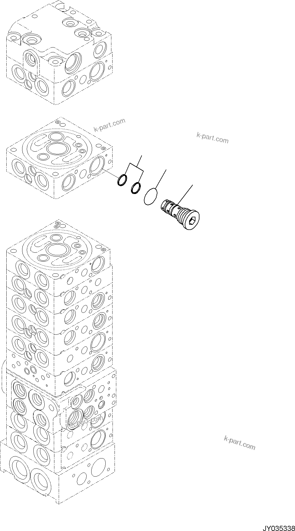 Komatsu parts book diagram for PC35MR-5 S/N F50003 AND UP: CONTROL VALVE, 10-VALVE (24/26)