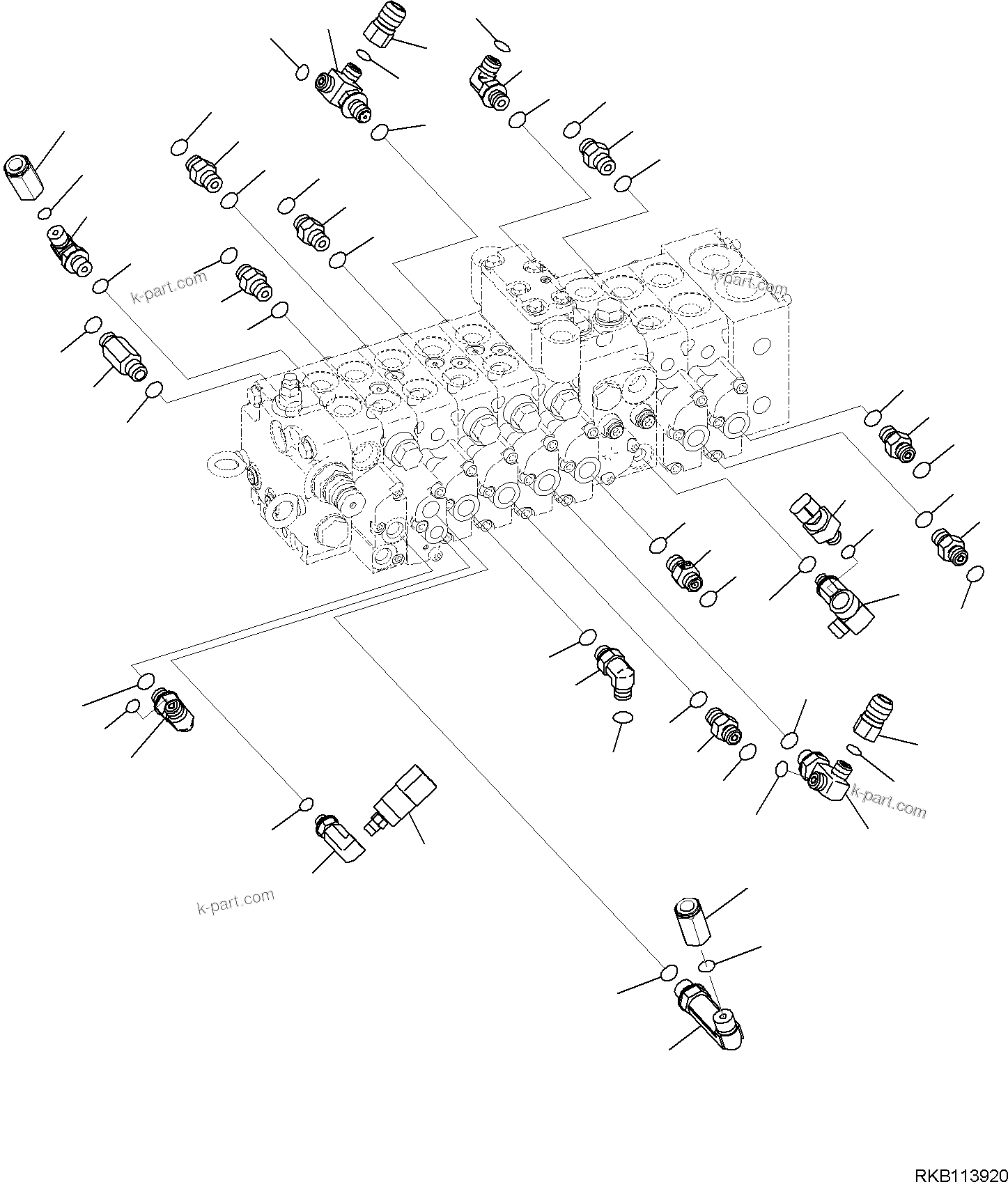 Komatsu parts book diagram for PC35MR-5 S/N F50003 AND UP: CONTROL VALVE, CONNECTING PARTS (3/3)