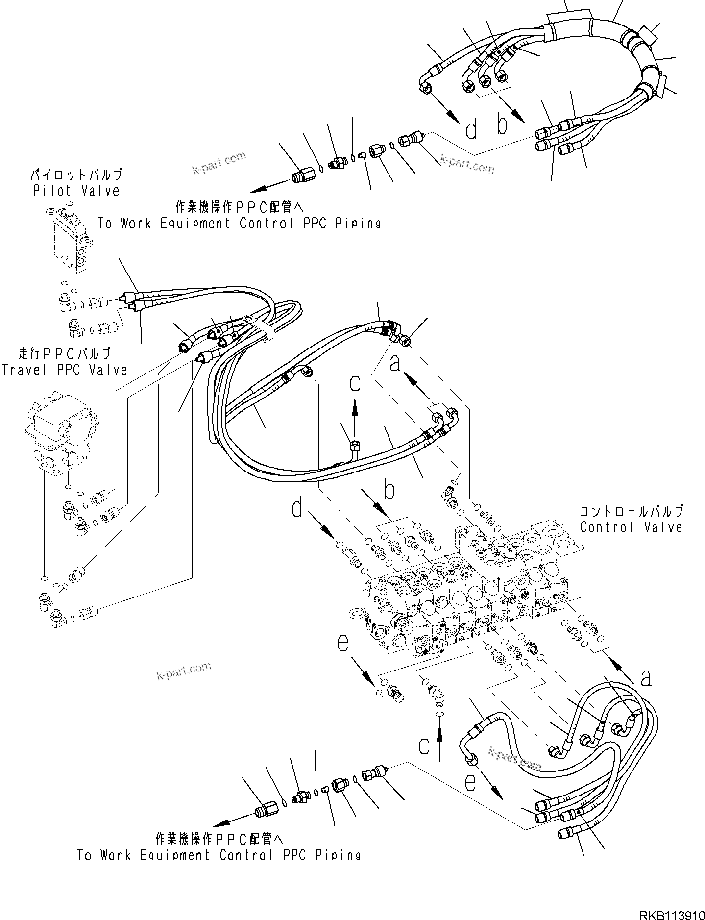Komatsu parts book diagram for PC35MR-5 S/N F50003 AND UP: CONTROL VALVE, PPC PIPING