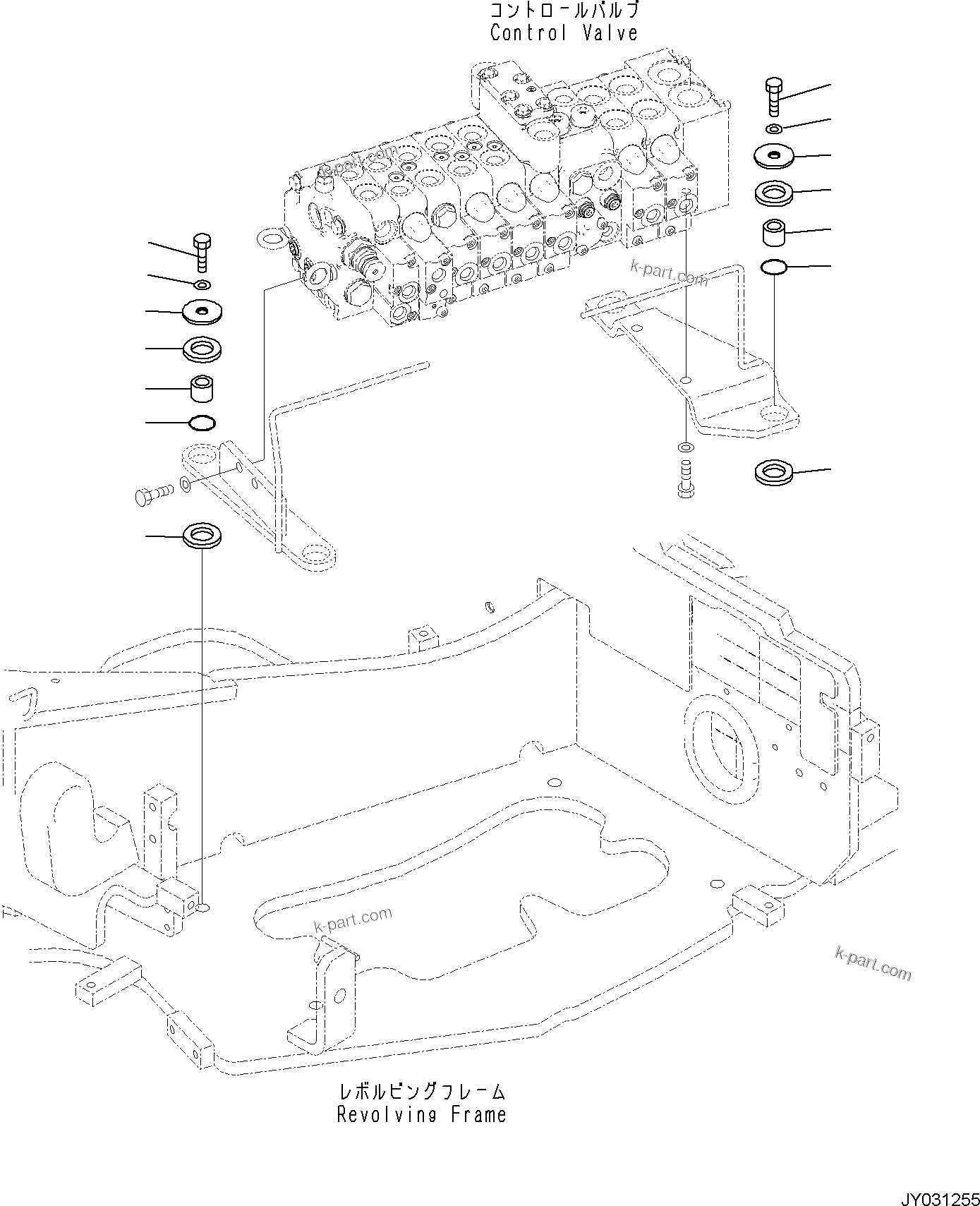 Komatsu parts book diagram for PC35MR-5 S/N F50003 AND UP: CONTROL VALVE, MOUNTING