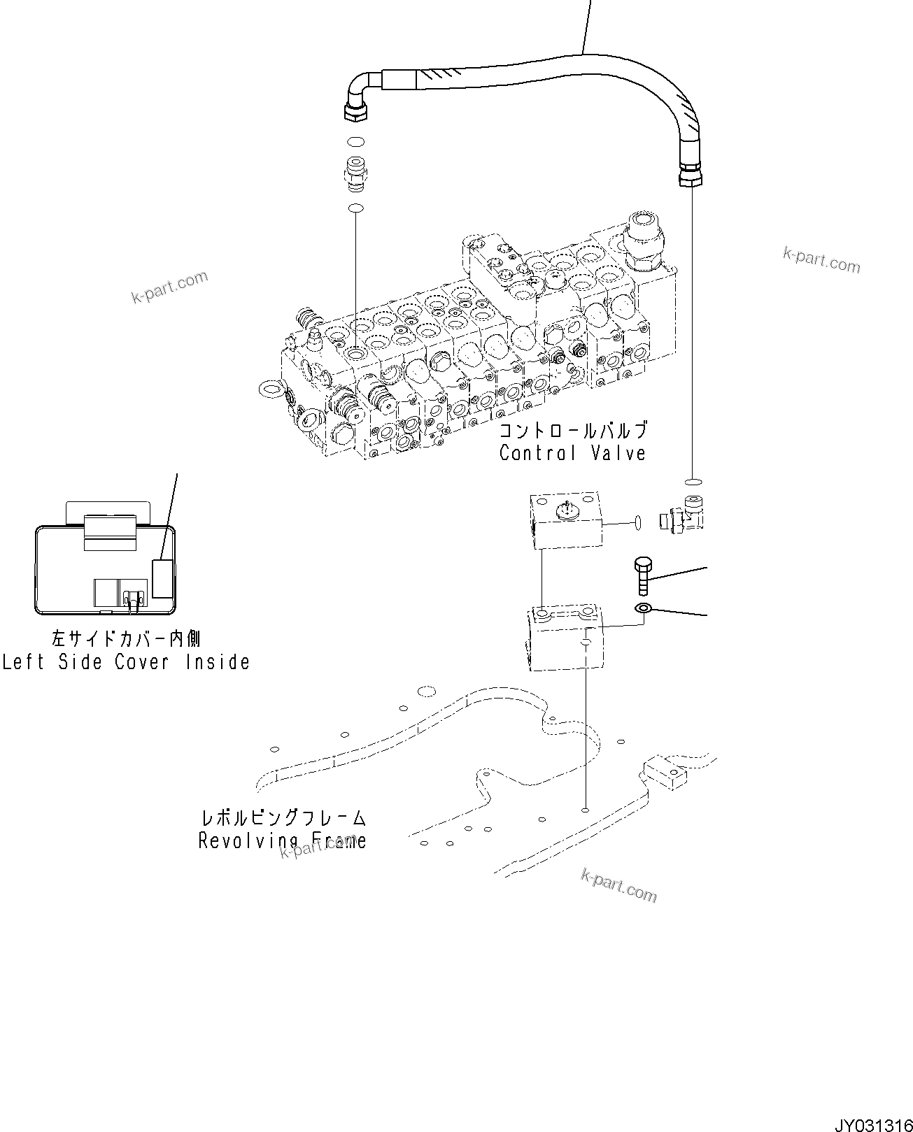 Komatsu parts book diagram for PC35MR-5 S/N F50003 AND UP: CONTROL VALVE, VALVE PIPING