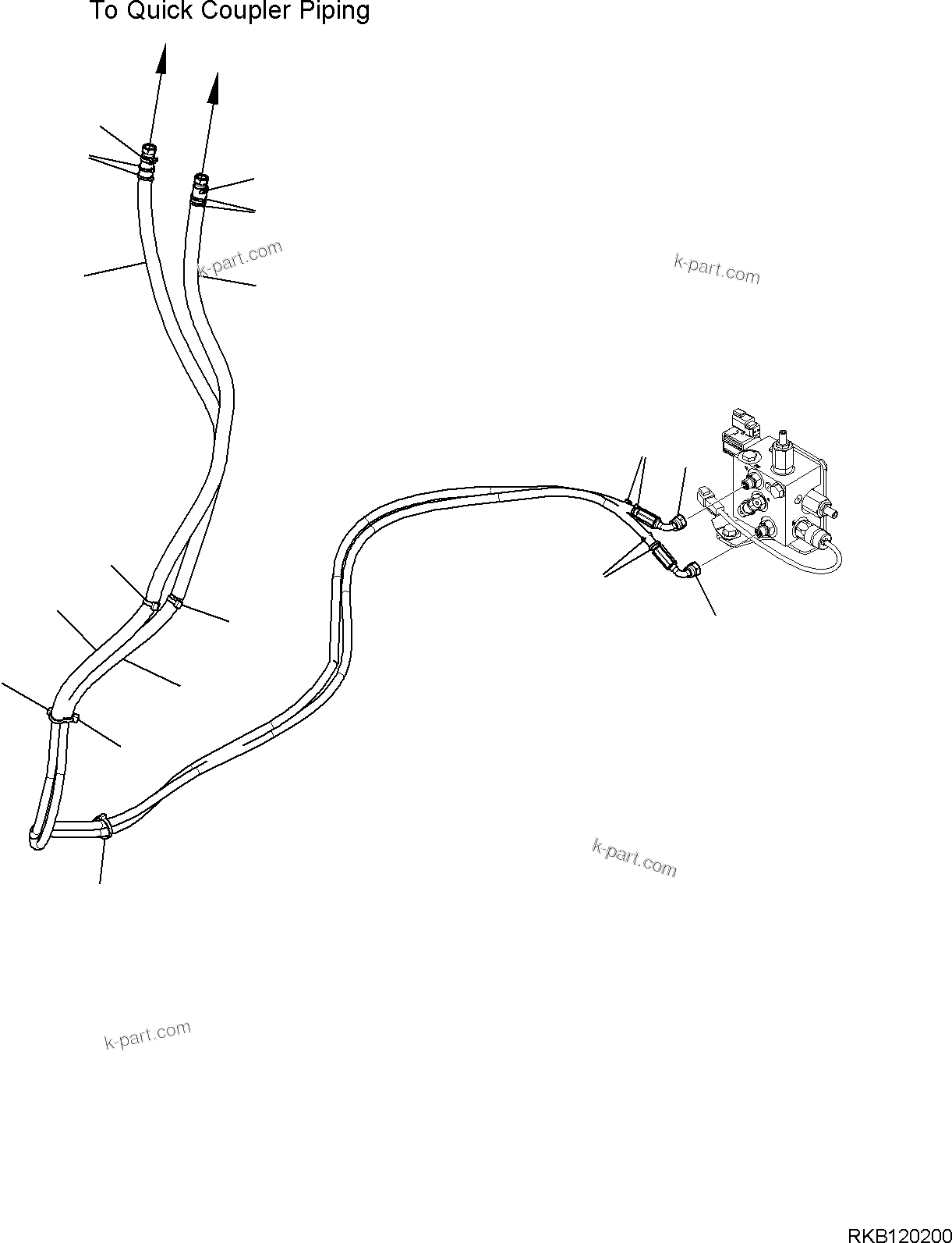 Komatsu parts book diagram for PC35MR-5 S/N F50003 AND UP: ACTUATOR PIPING, QUICK COUPLER, DOUBLE EFFECT, ATTACHMENT PIPING