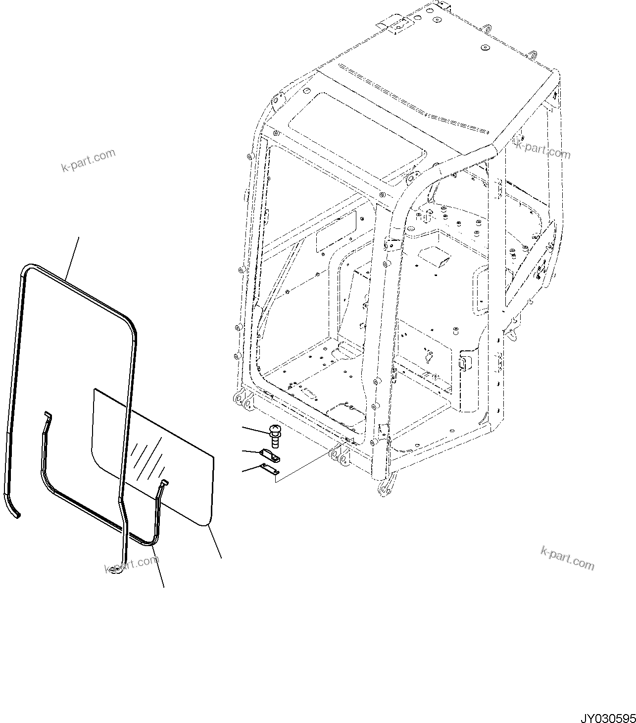 Komatsu parts book diagram for PC35MR-5 S/N F50003 AND UP: CAB, FRONT LOWER WINDOW